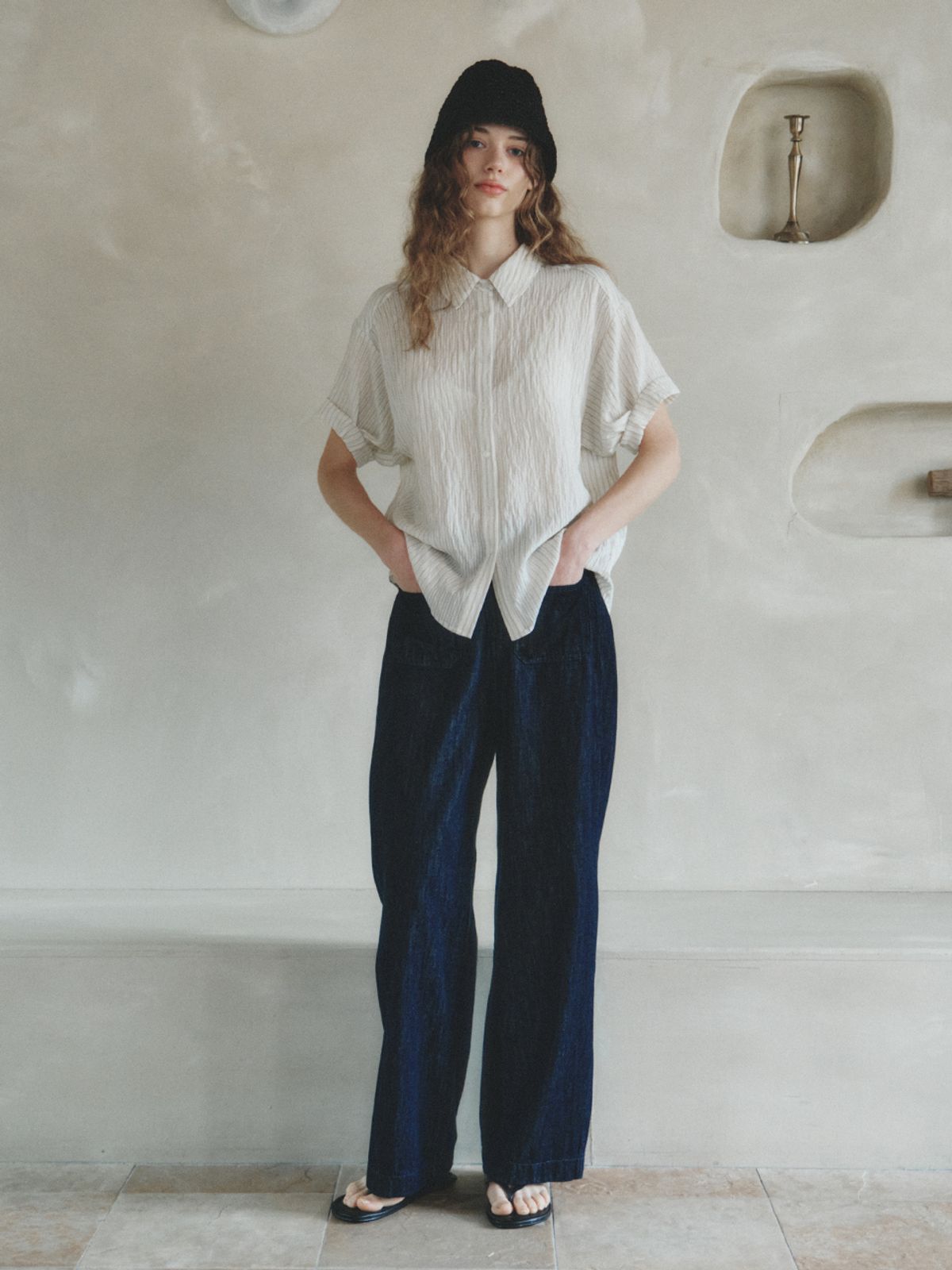 르니나(LENINA) MAJE wide retro pocket jeans_DARK BLUE
