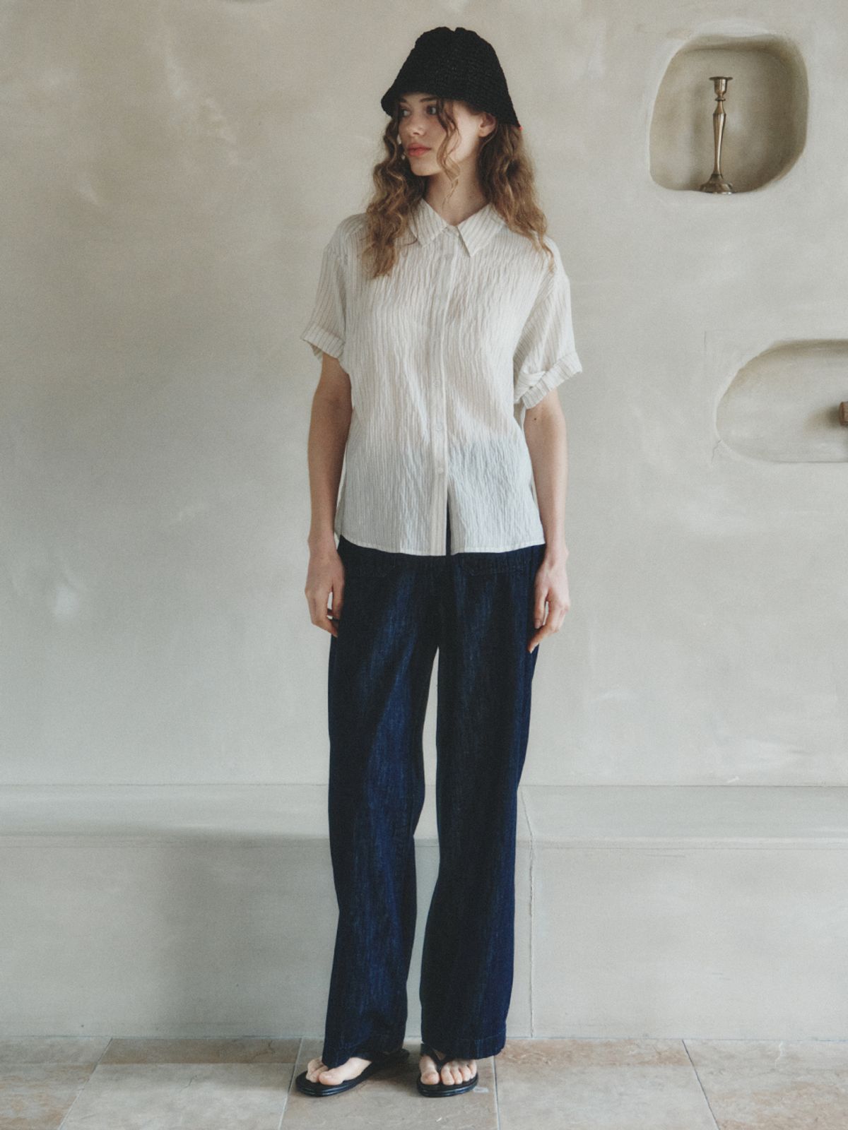 르니나(LENINA) MAJE wide retro pocket jeans_DARK BLUE