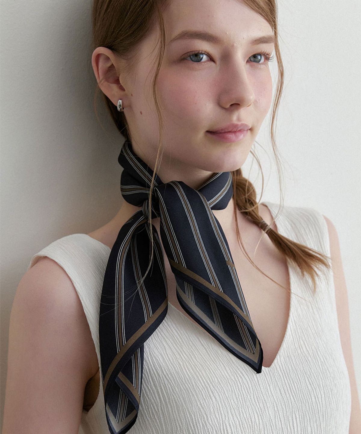 할렌(HALDEN) stripe pattern silk scarf (SC010_navybrown)