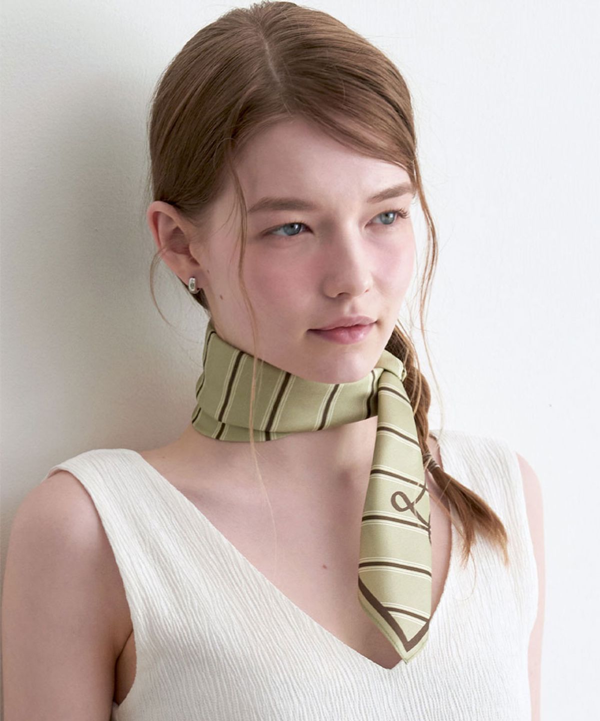 할렌(HALDEN) stripe pattern silk scarf (SC010_greenbrown)