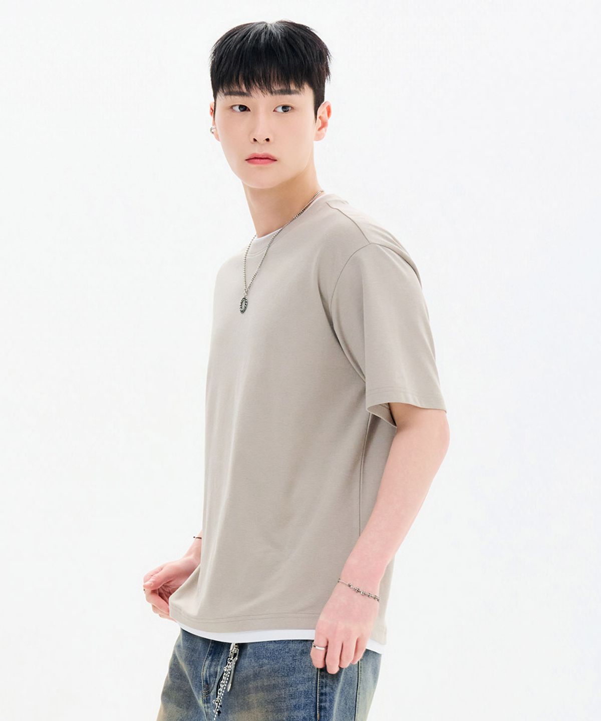 체이스컬트(CHASECULT) 남성 레이어드 반팔 티셔츠-FBRK5815D0X