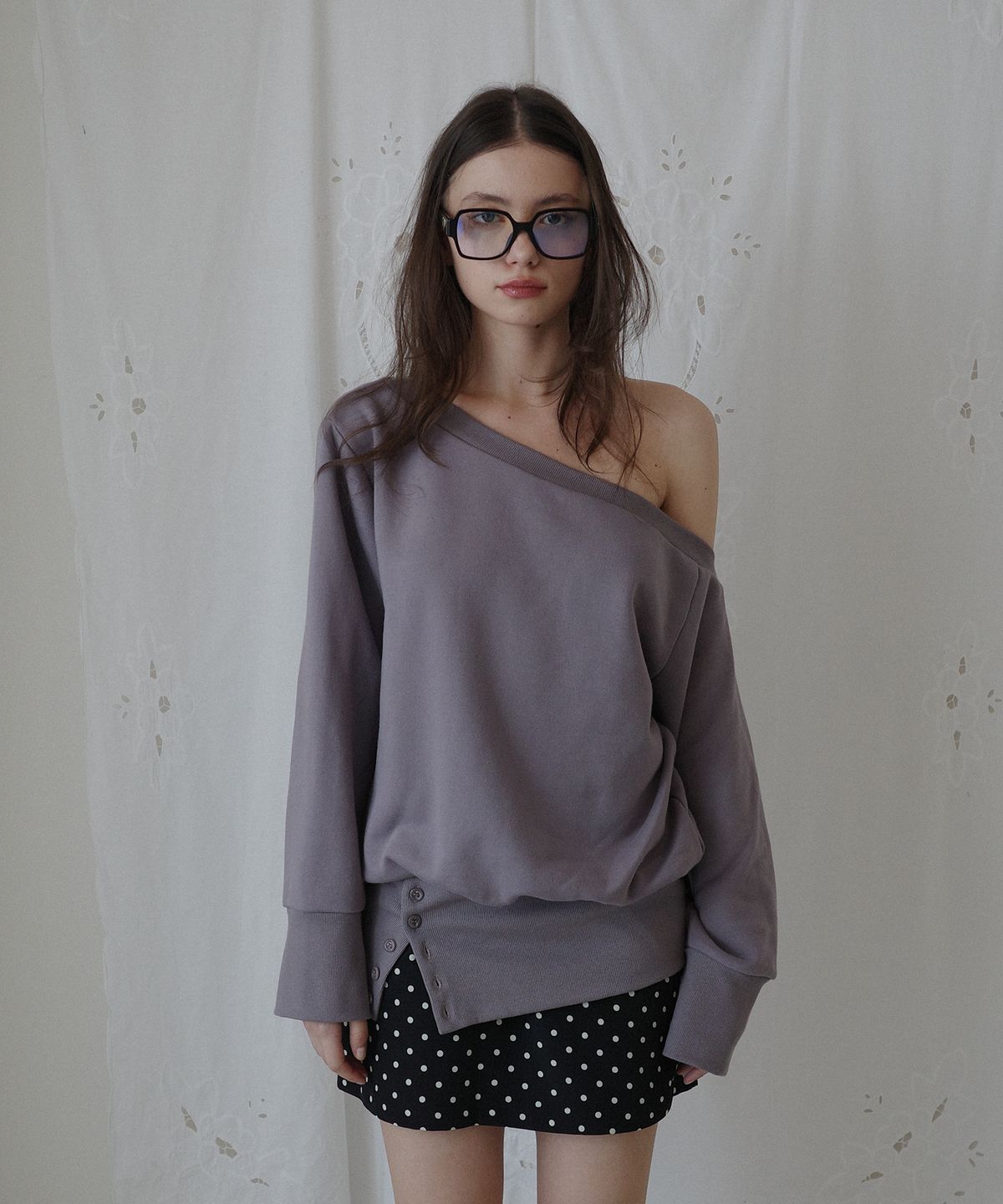 살롱 드 욘(SALON DE YOHN) One Shoulder Sweatshirt_ Gray