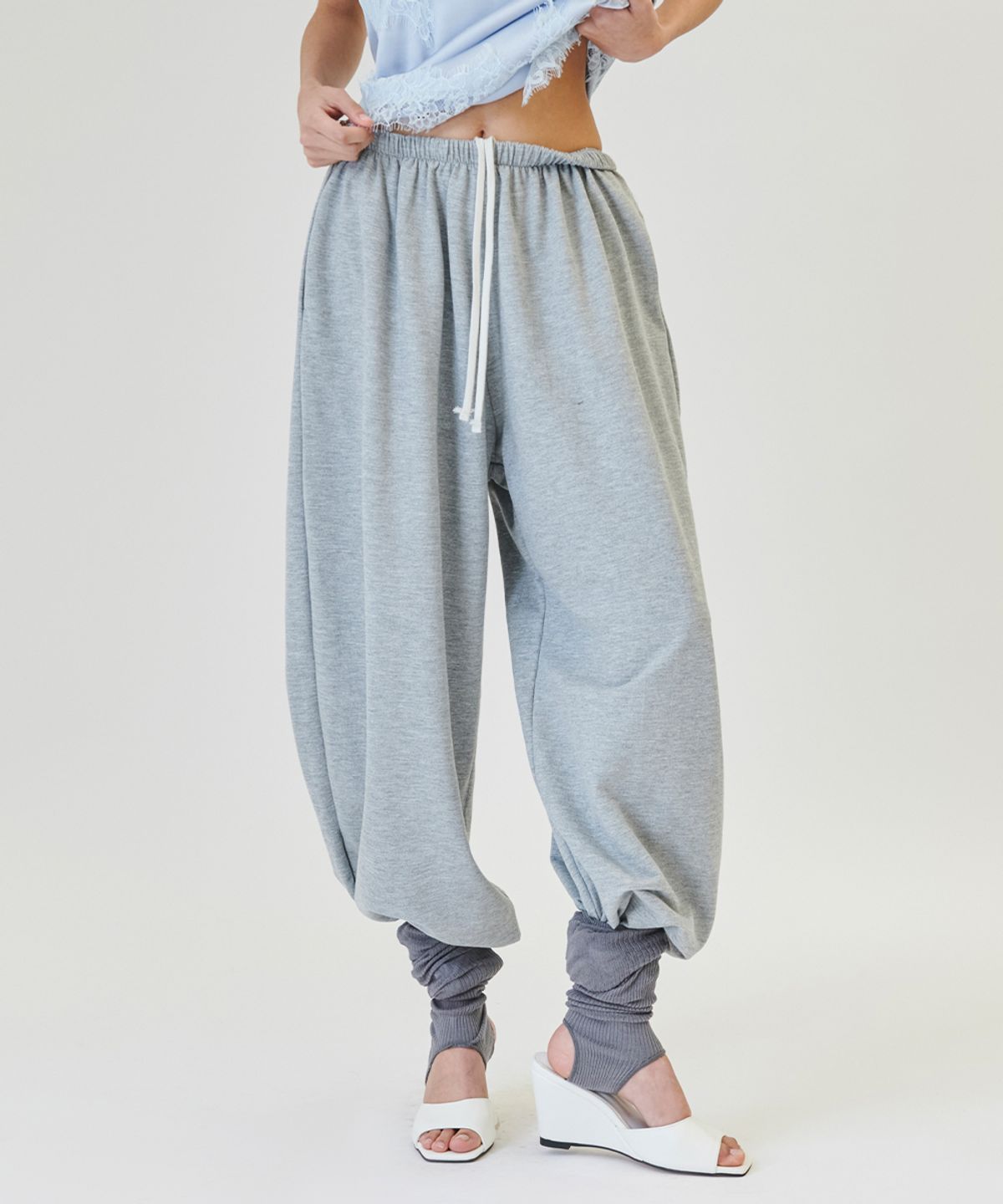 프로젝트 웨이브(PROJECT WAVE) Shirring Color Banding Pants [GRAY]