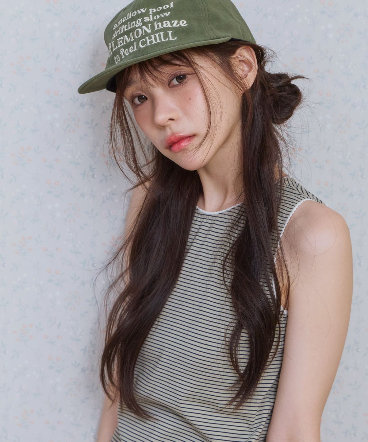 키지코(KIJIKO) ke502. Stripe Lace Sleeveless Khaki