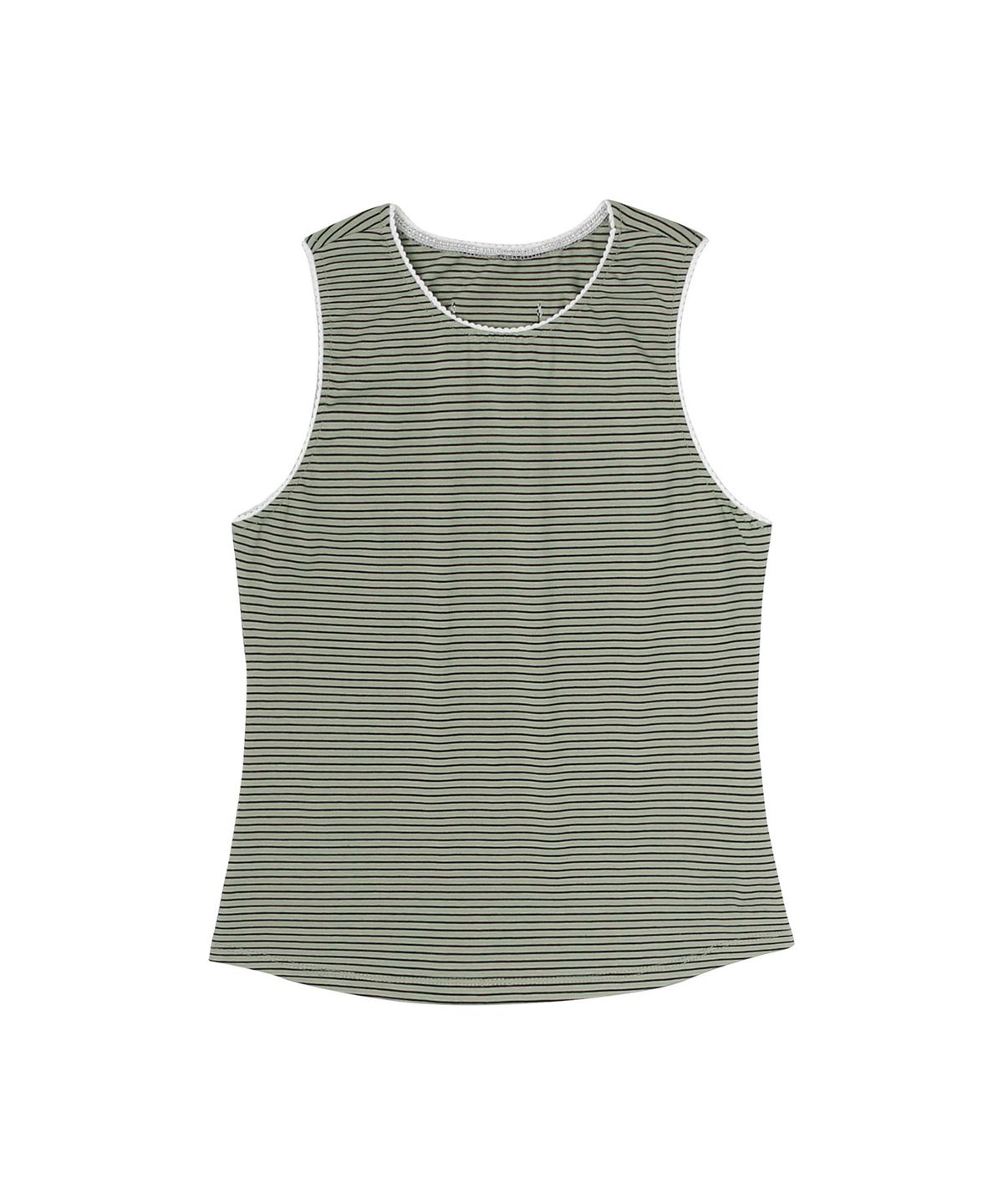 키지코(KIJIKO) ke502. Stripe Lace Sleeveless Khaki