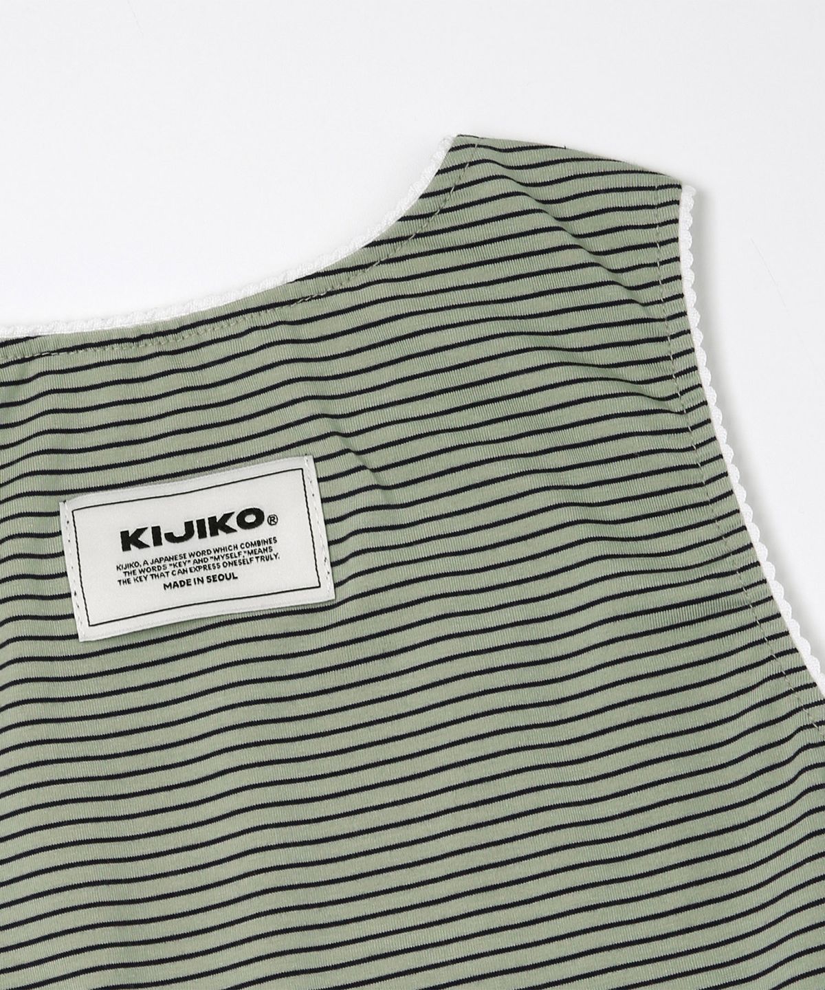 키지코(KIJIKO) ke502. Stripe Lace Sleeveless Khaki