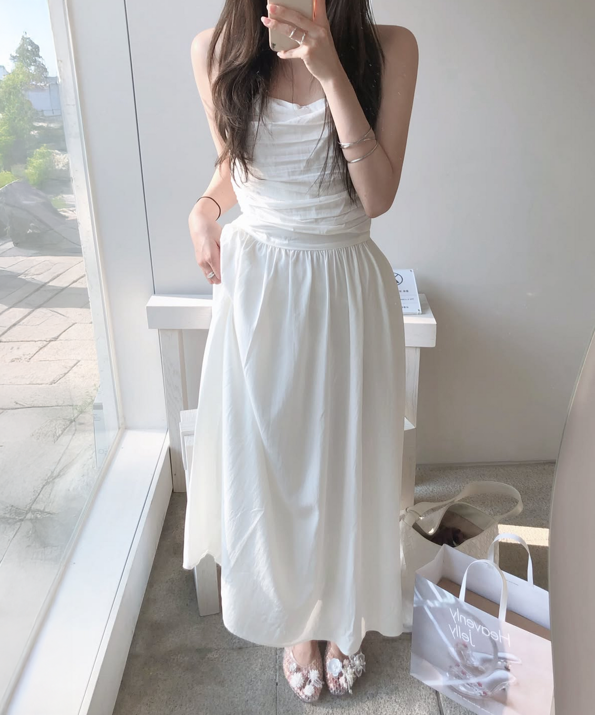 튜드먼트(TTUDEMENT) SHIRRING SLEEVELESS LONG DRESS_IVORY