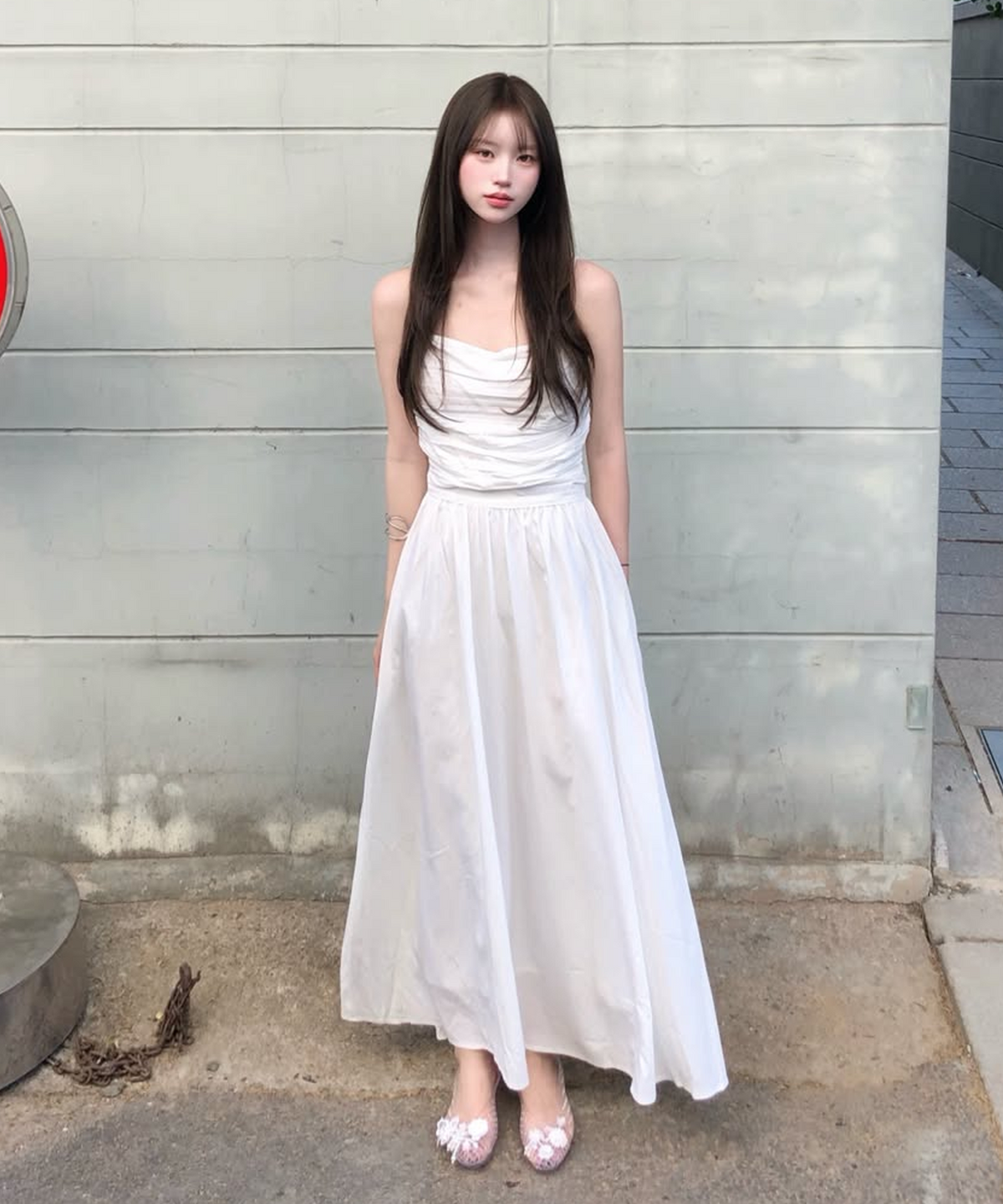 튜드먼트(TTUDEMENT) SHIRRING SLEEVELESS LONG DRESS_IVORY