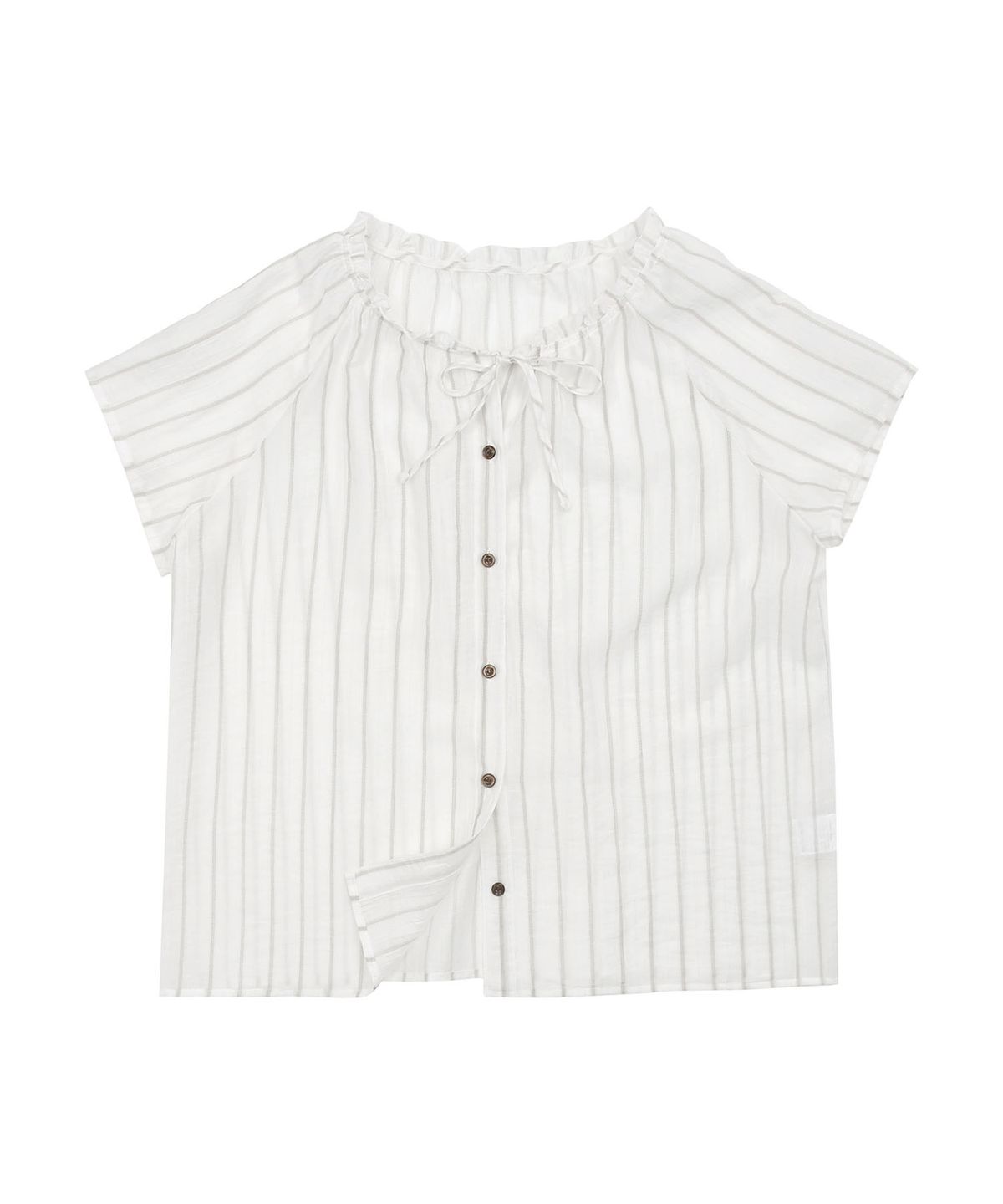 키지코(KIJIKO) ke207. Frill Stripe Shirring Blouse Ivory