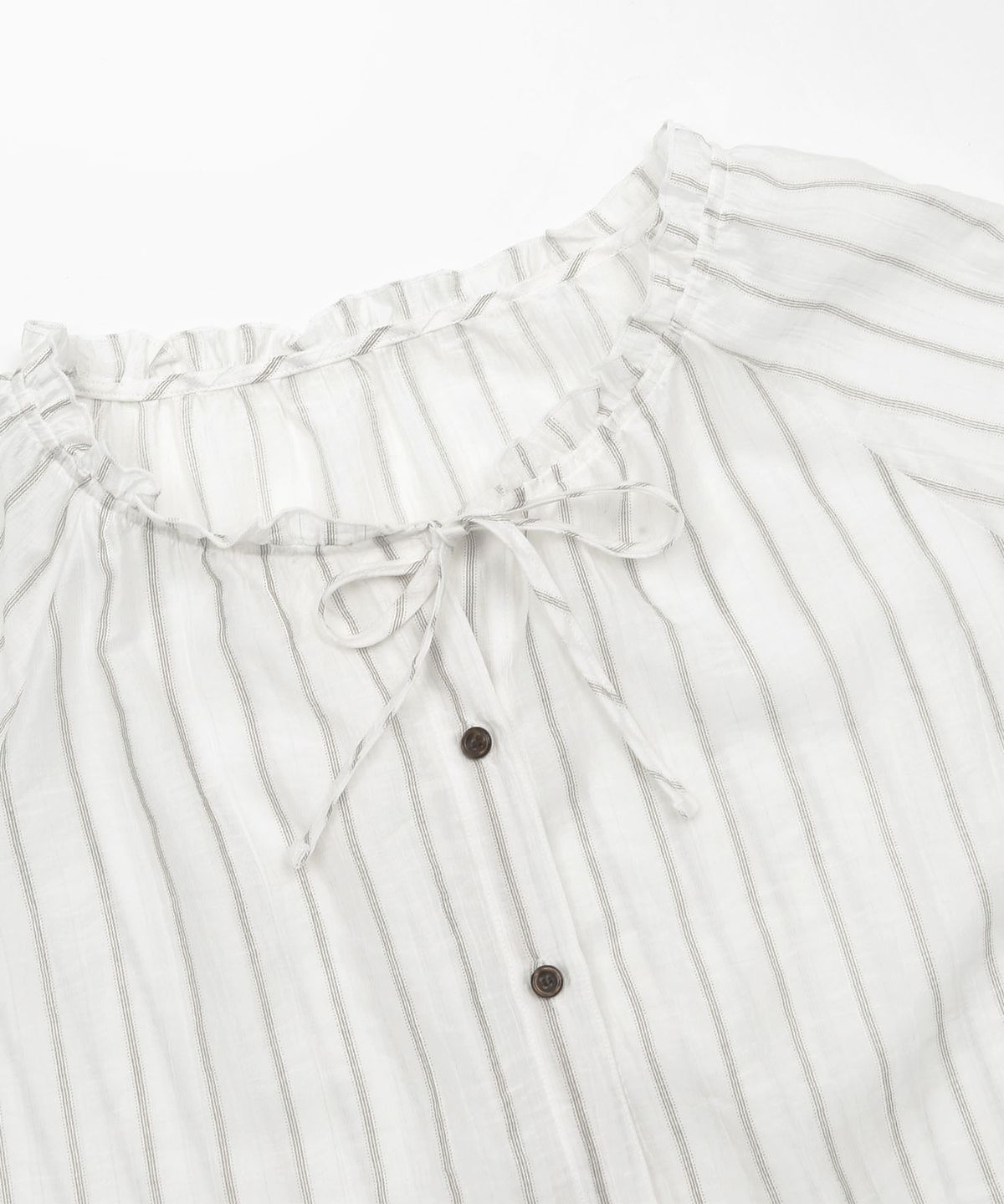 키지코(KIJIKO) ke207. Frill Stripe Shirring Blouse Ivory