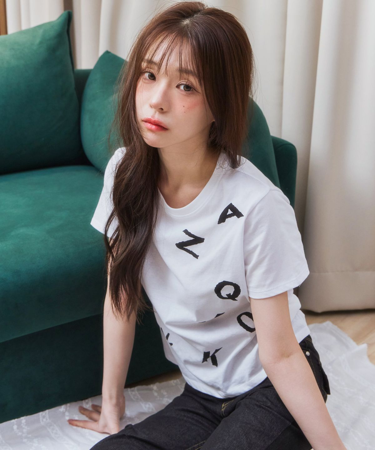 키지코(KIJIKO) ke404. Typo Semi Crop Tee White