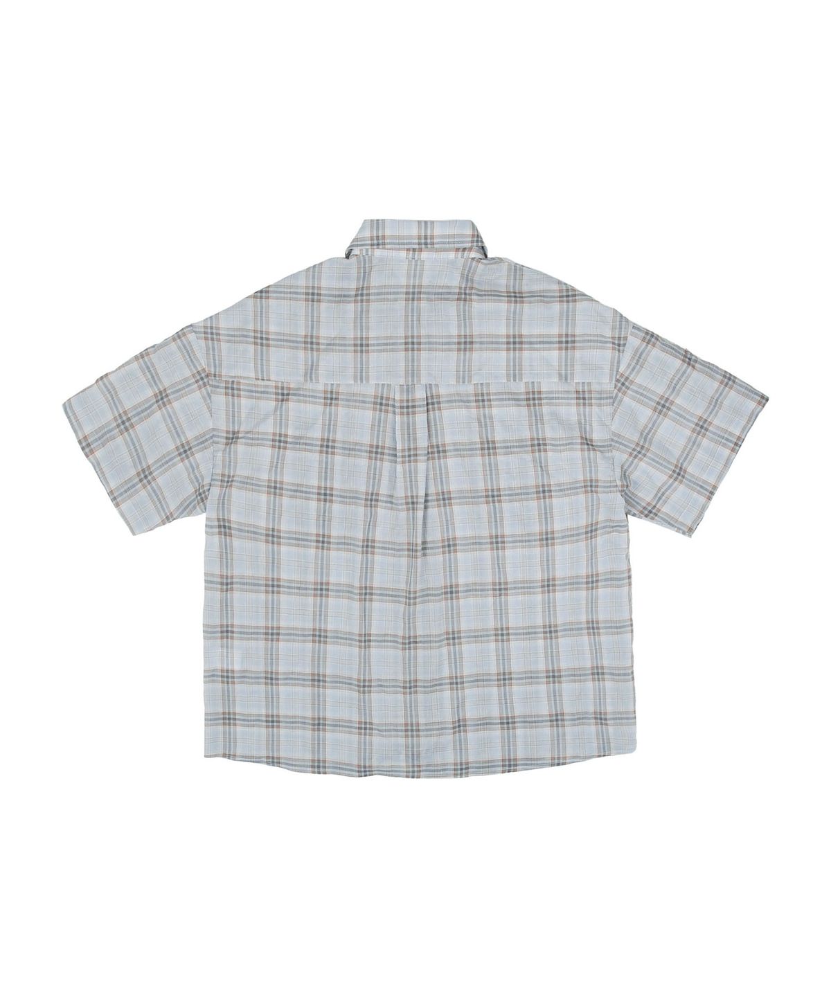 키지코(KIJIKO) ke208. Overfit Check Roll Up Half Shirt Light Blue