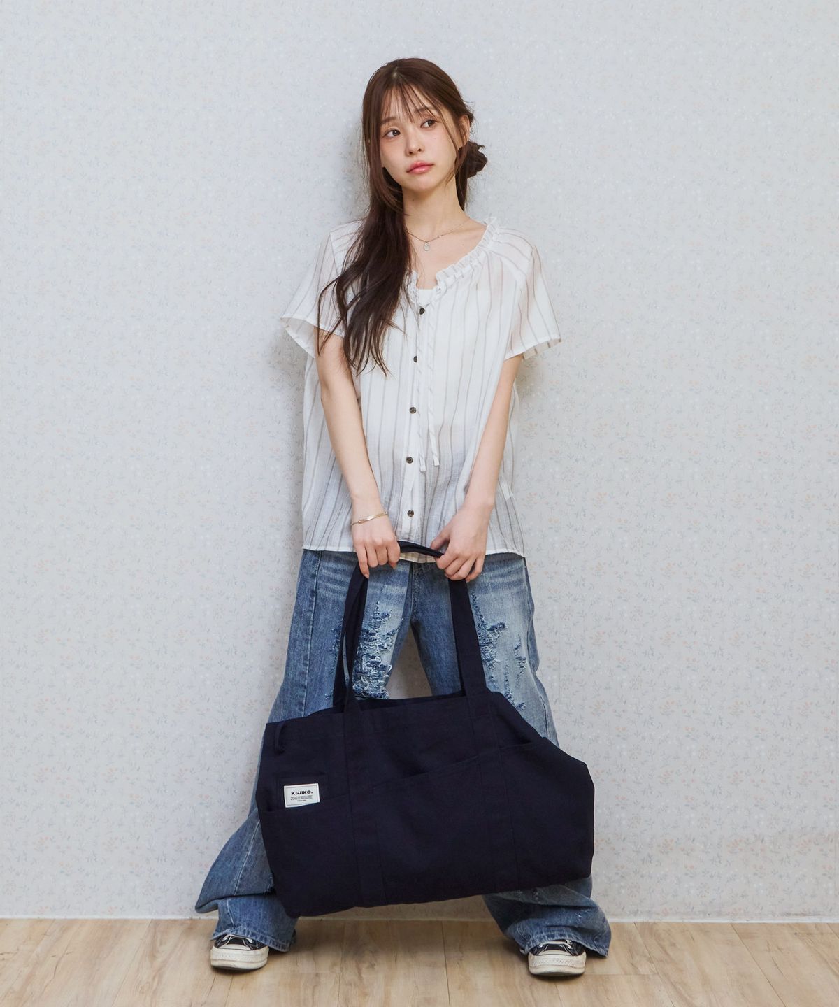 키지코(KIJIKO) Ke906. Angled Pocket Utility Tote Navy