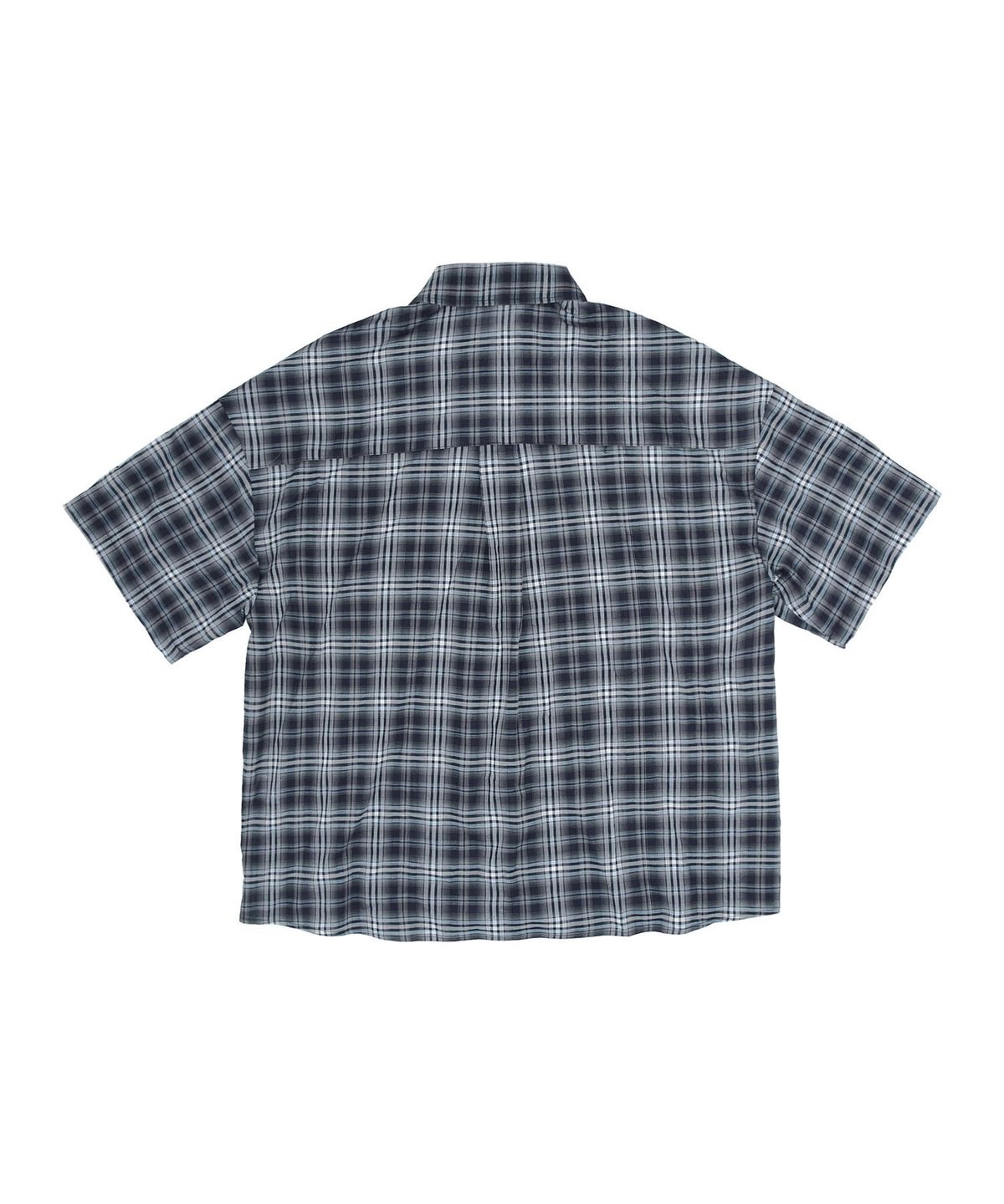 키지코(KIJIKO) ke208. Overfit Check Roll Up Half Shirt Navy