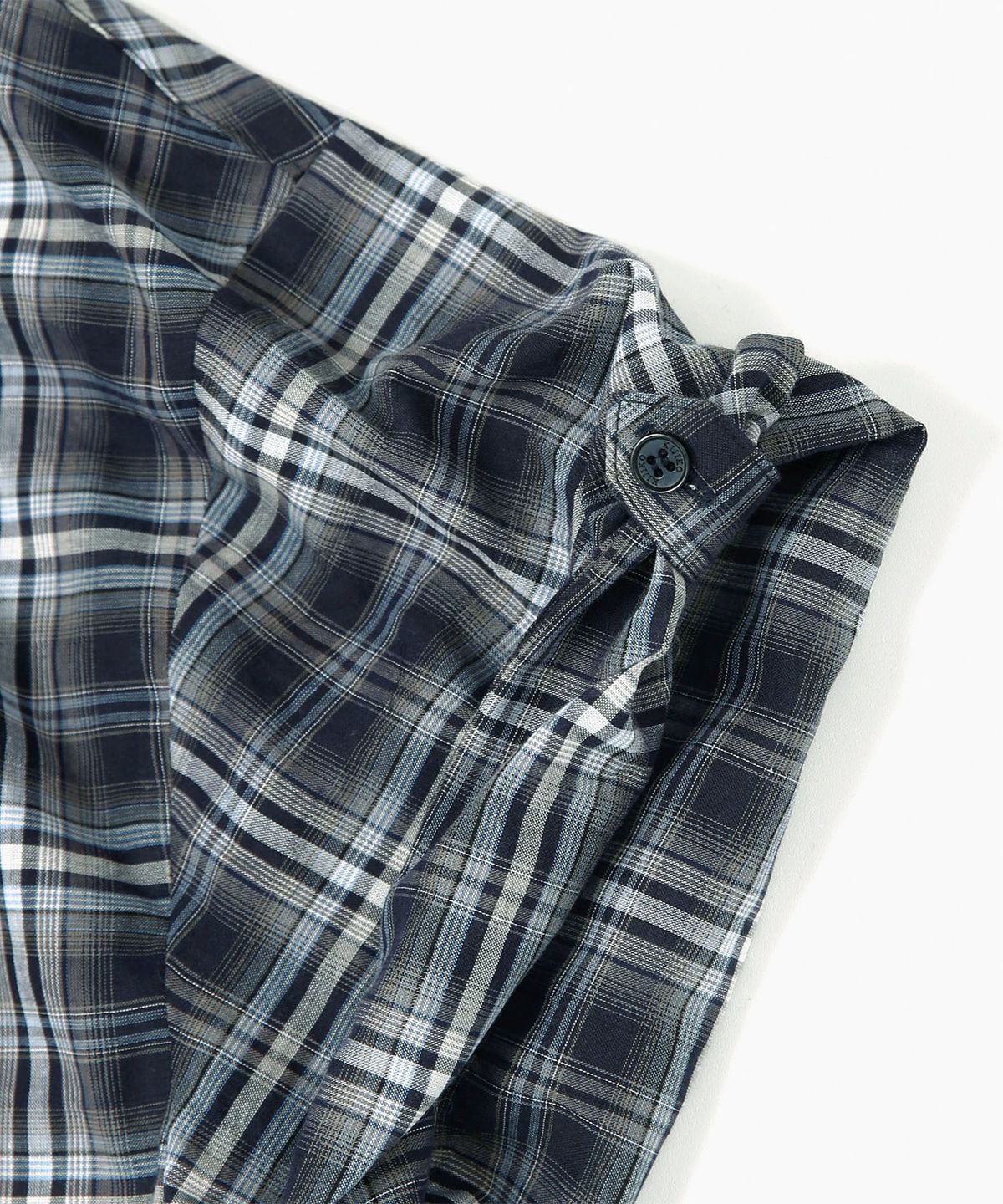 키지코(KIJIKO) ke208. Overfit Check Roll Up Half Shirt Navy