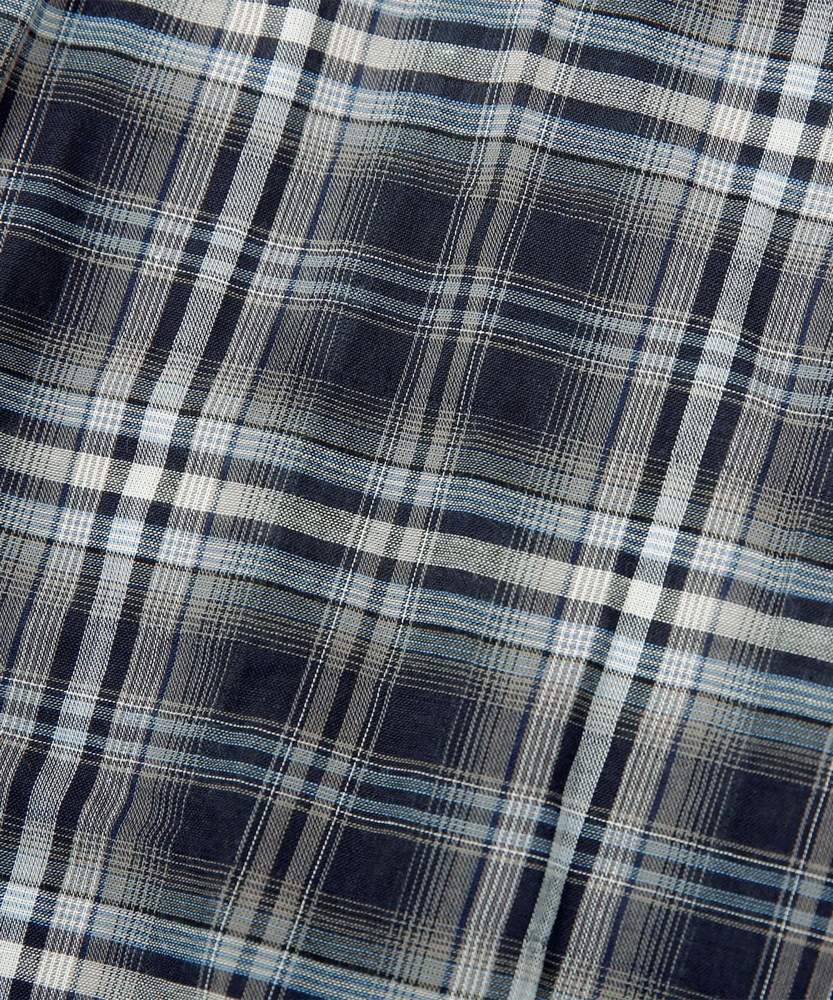 키지코(KIJIKO) ke208. Overfit Check Roll Up Half Shirt Navy