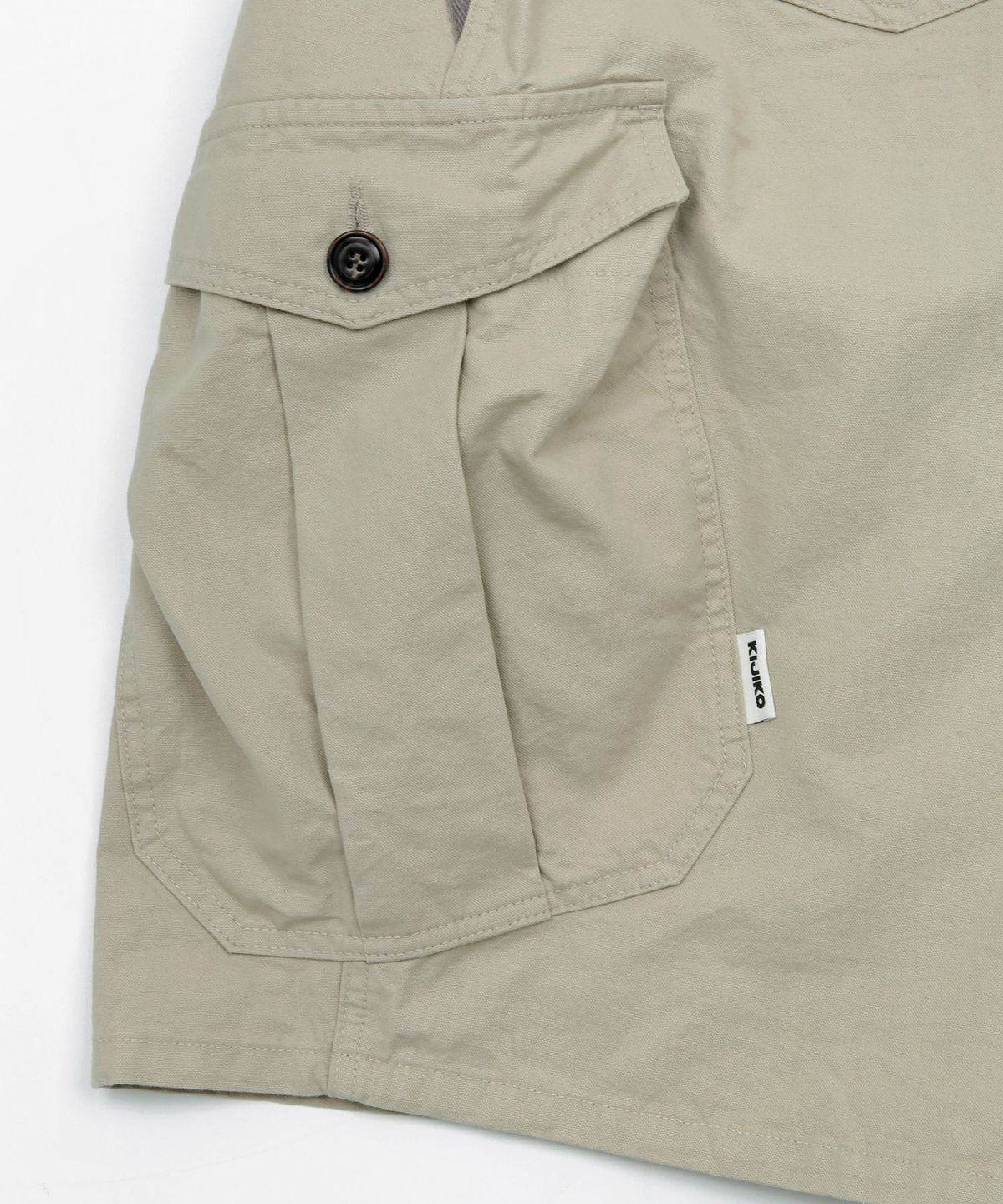 키지코(KIJIKO) ke614. Washed Bermuda Cargo Pants Beige Grey