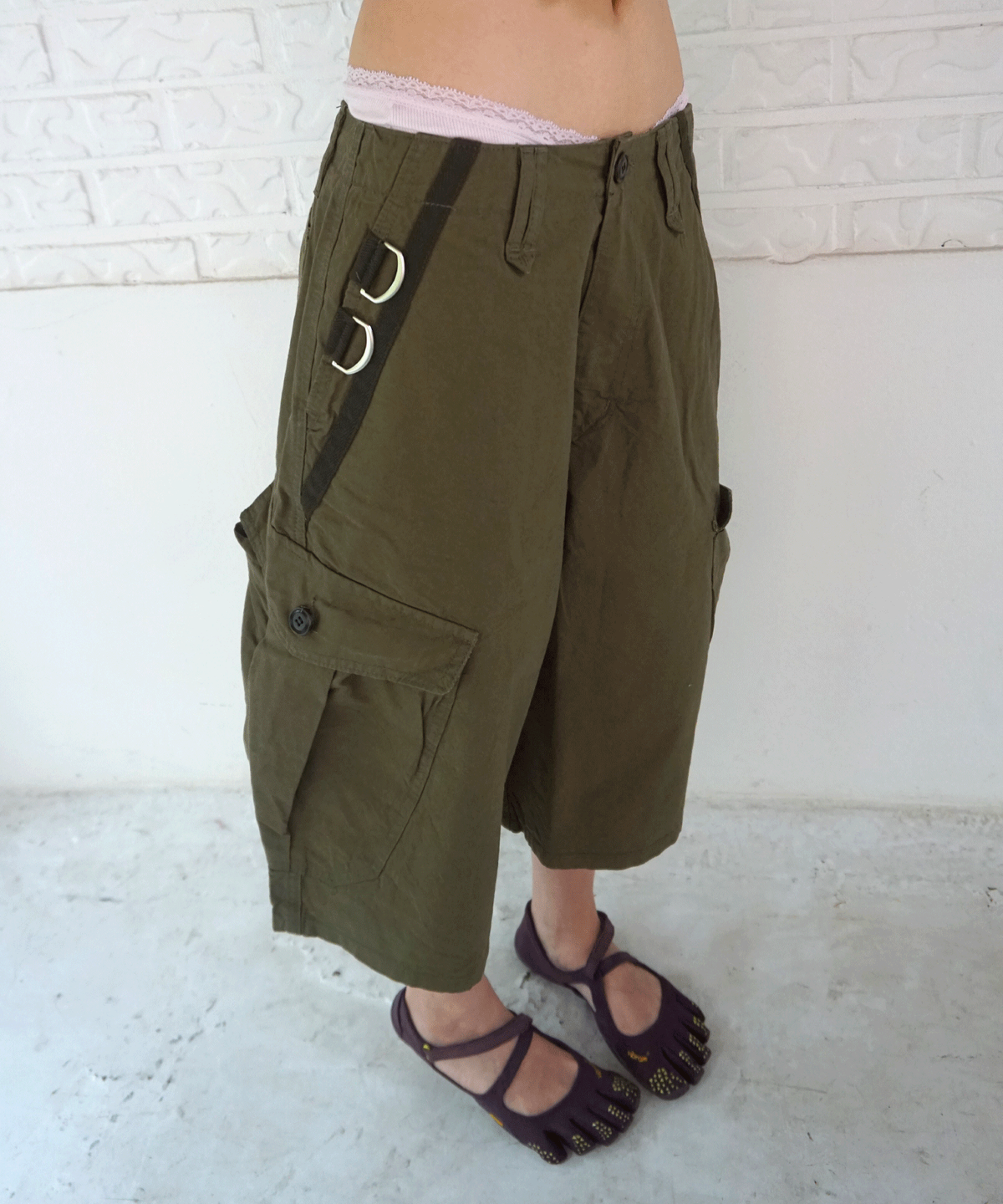 키지코(KIJIKO) ke614. Washed Bermuda Cargo Pants Khaki