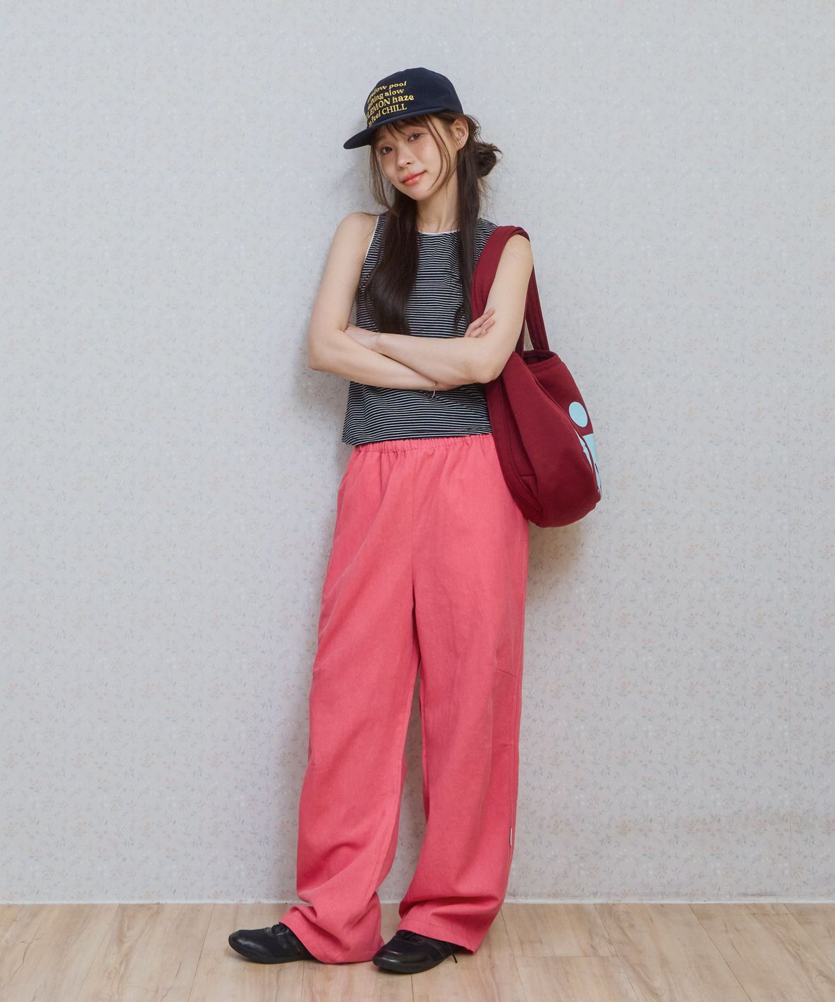 키지코(KIJIKO) ke613. Move Pigment Wide Pants Red