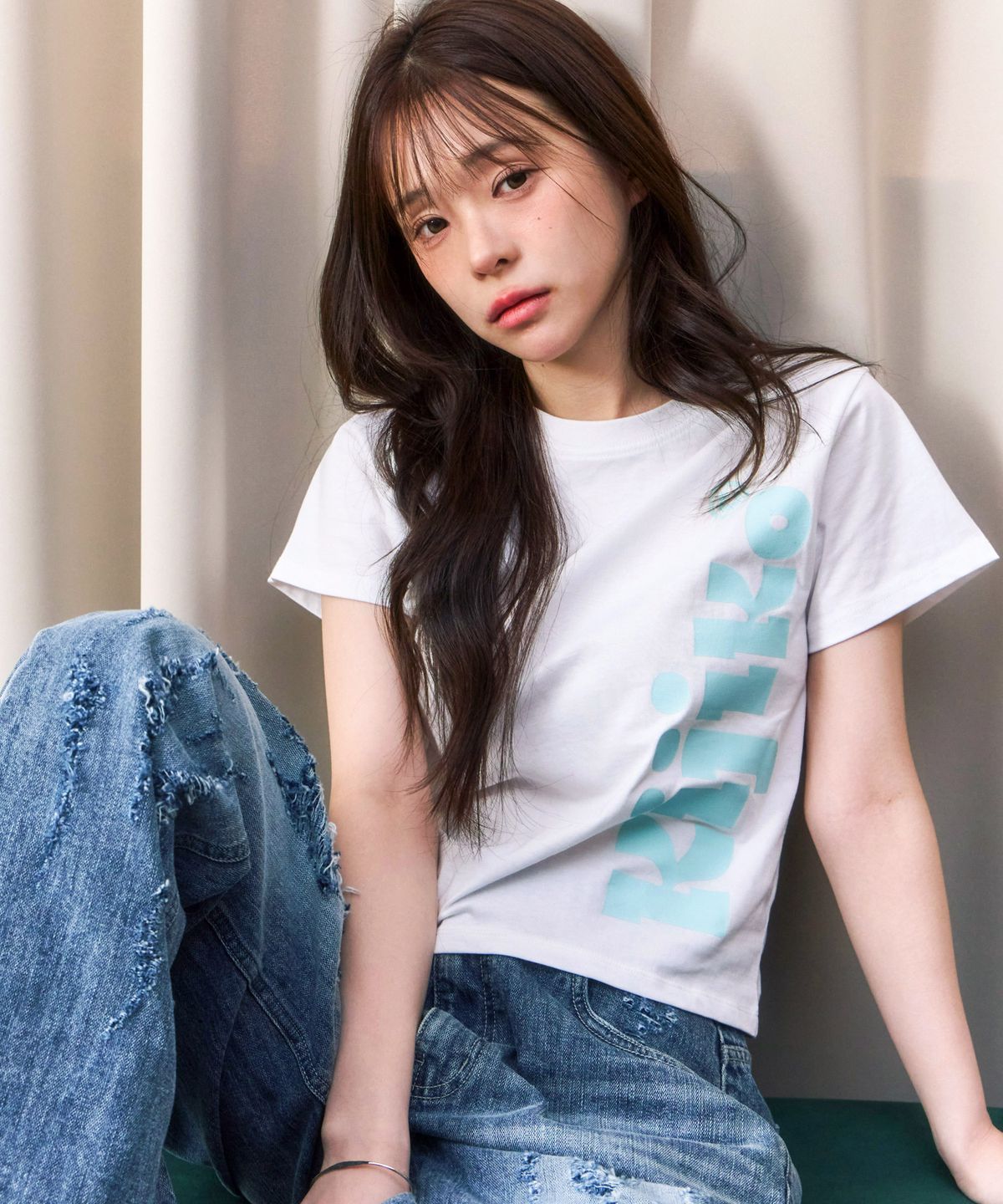 키지코(KIJIKO) ke406. Kijiko Big Logo Semi-Crop Tee White