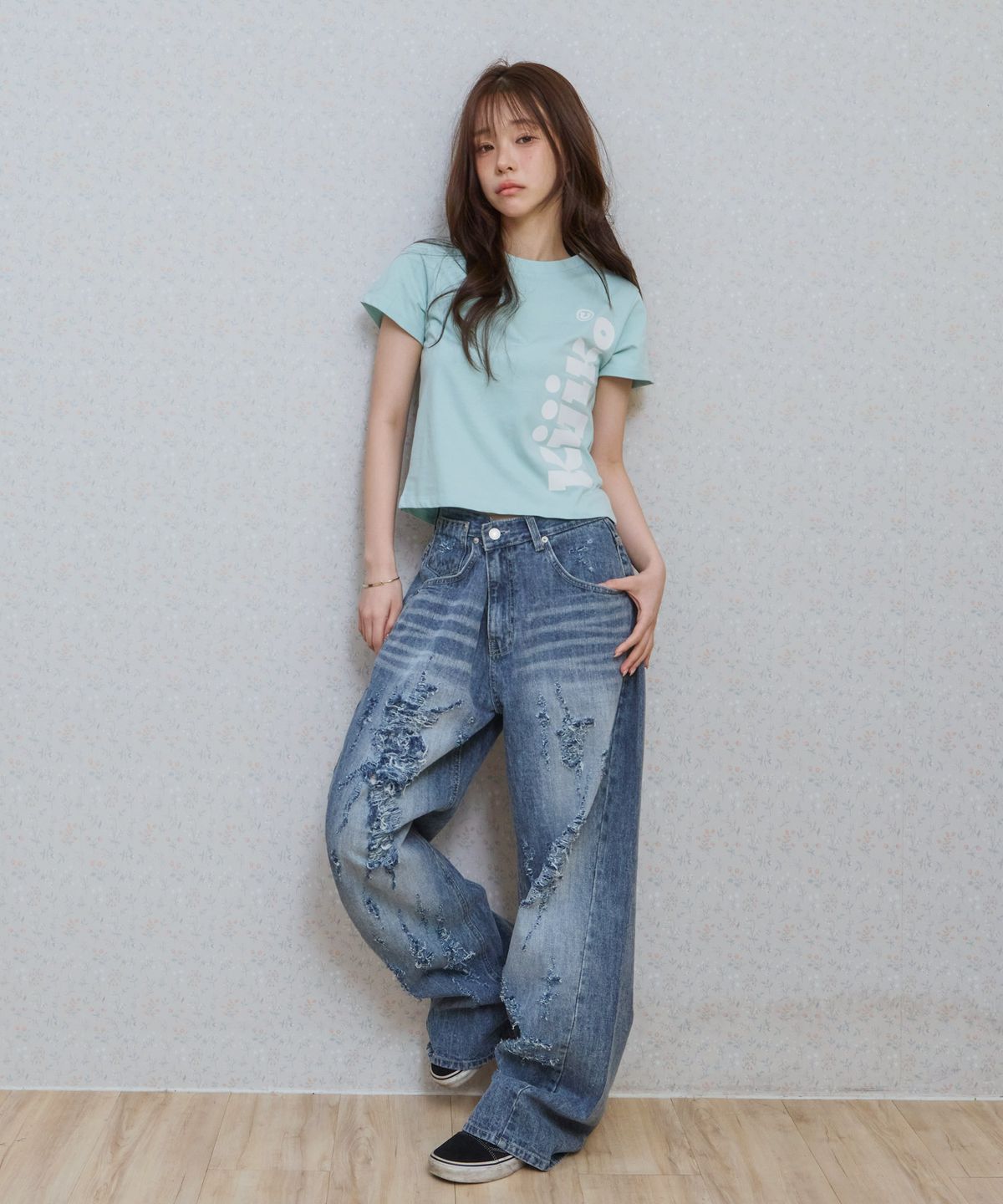키지코(KIJIKO) ke406. Kijiko Big Logo Semi-Crop Tee Mint