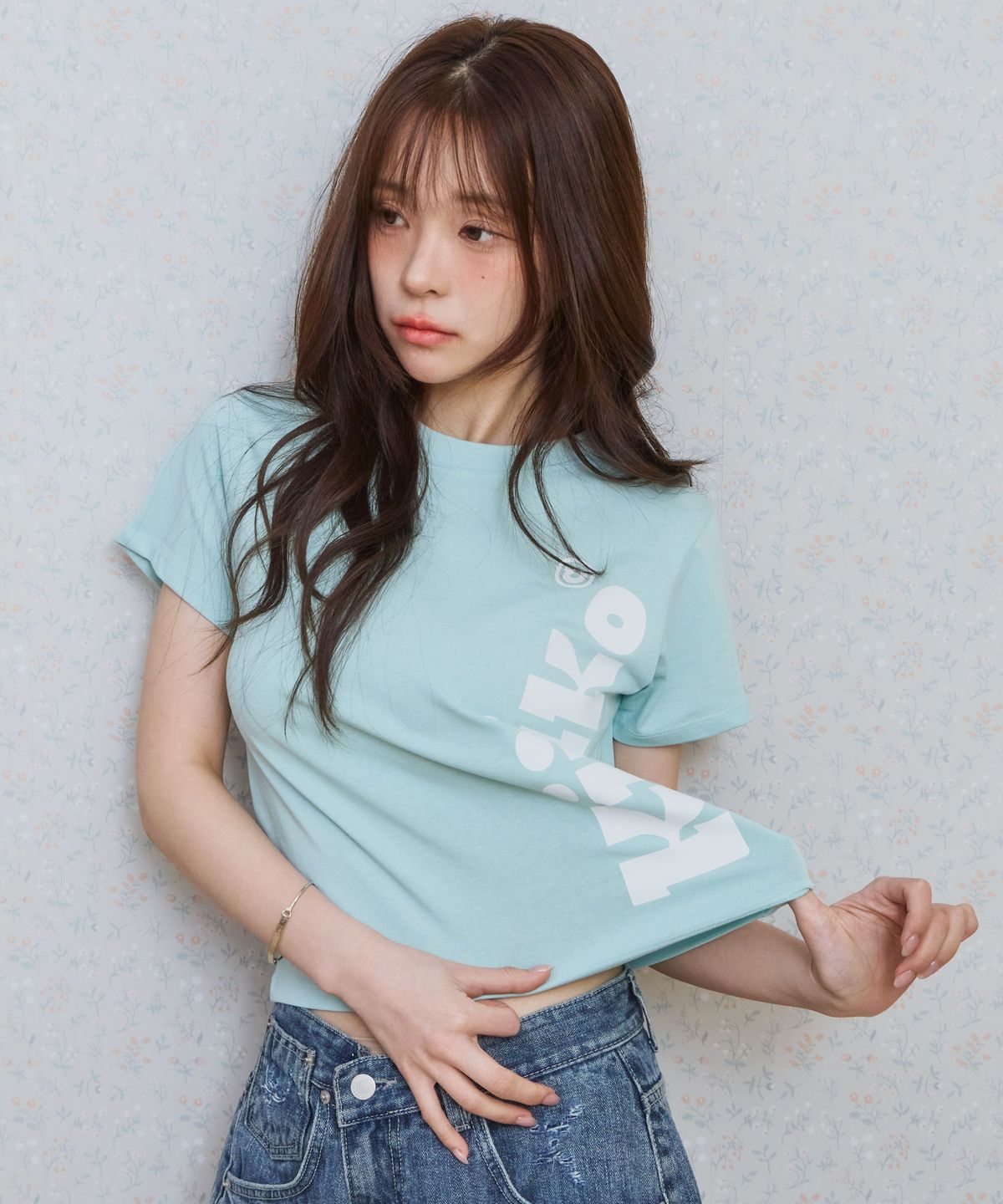 키지코(KIJIKO) ke406. Kijiko Big Logo Semi-Crop Tee Mint