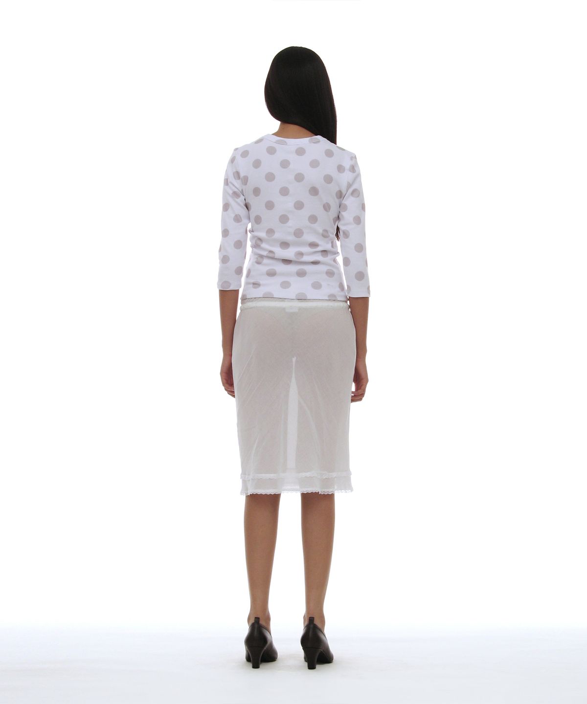 파르티멘토 우먼(PARTIMENTO WOMEN) PWC 레이스 트림 오버레이 미디 스커트_화이트