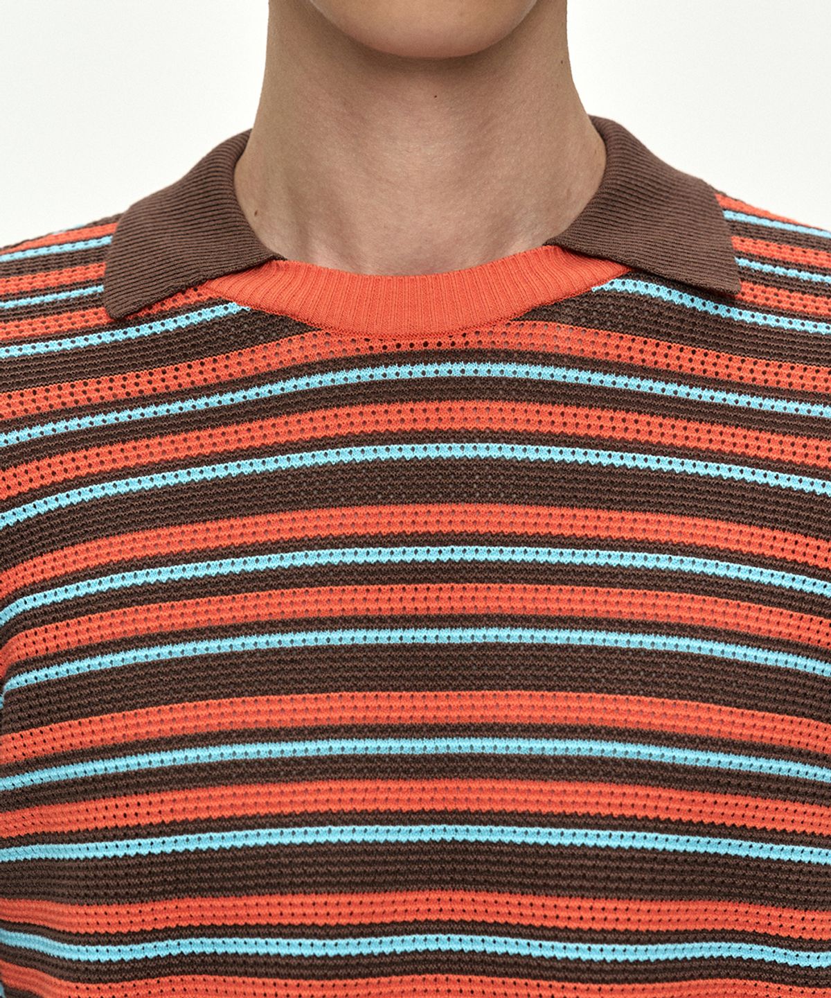 앤더슨벨(ADSB ANDERSSON BELL) STRIPE LAYERED POLO SWEATER atb1533m(BROWN/ORANGE)