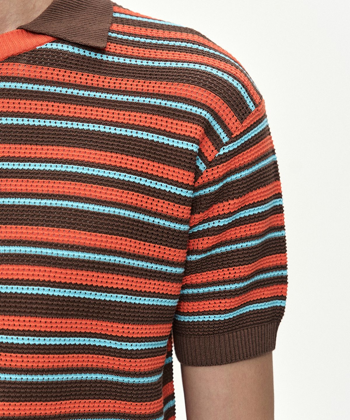 앤더슨벨(ADSB ANDERSSON BELL) STRIPE LAYERED POLO SWEATER atb1533m(BROWN/ORANGE)
