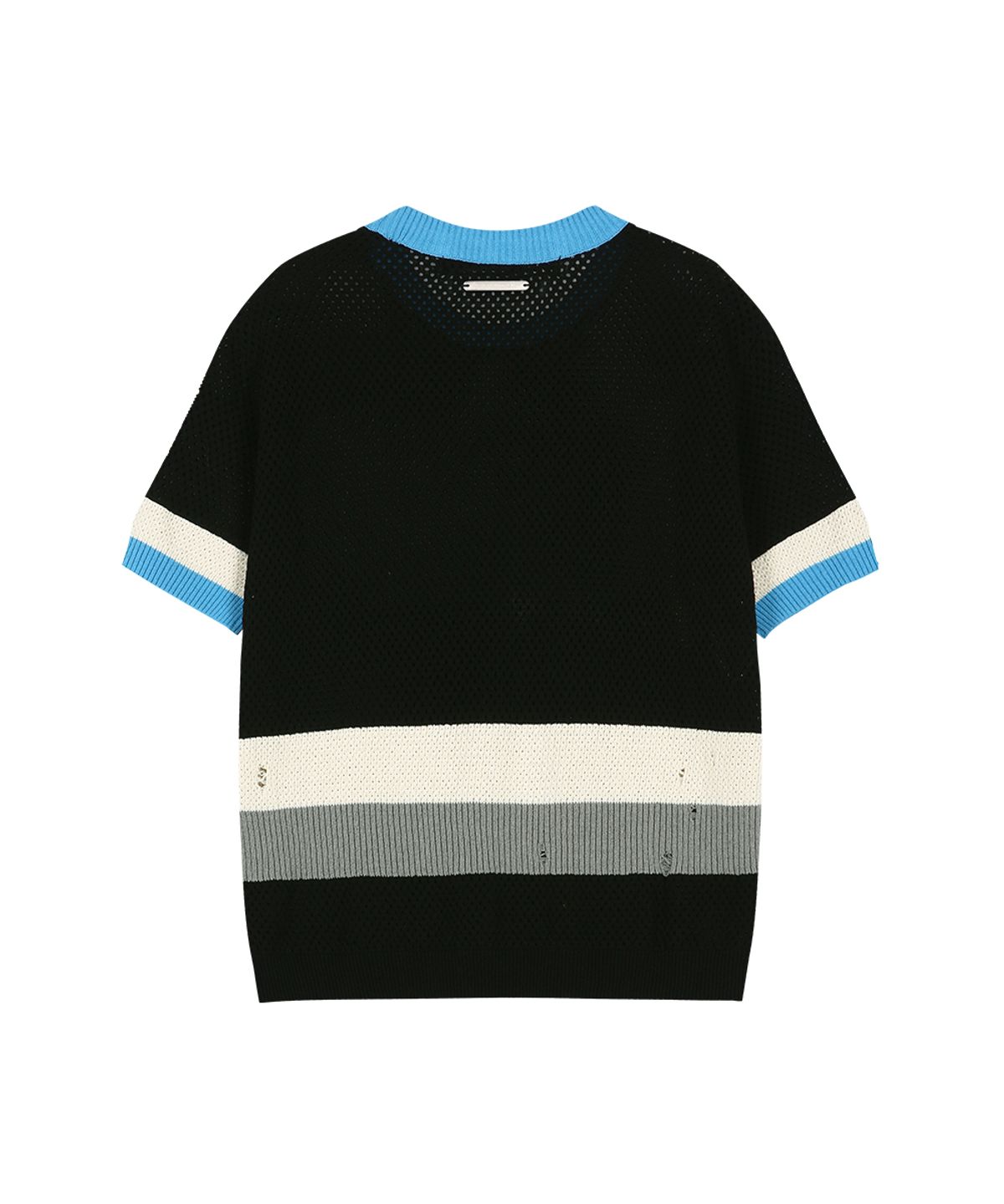 앤더슨벨(ADSB ANDERSSON BELL) COLOR-BLOCKED SHORT SLEEVE CREW-NECK SWEATER atb1541m(BLACK/BLUE)