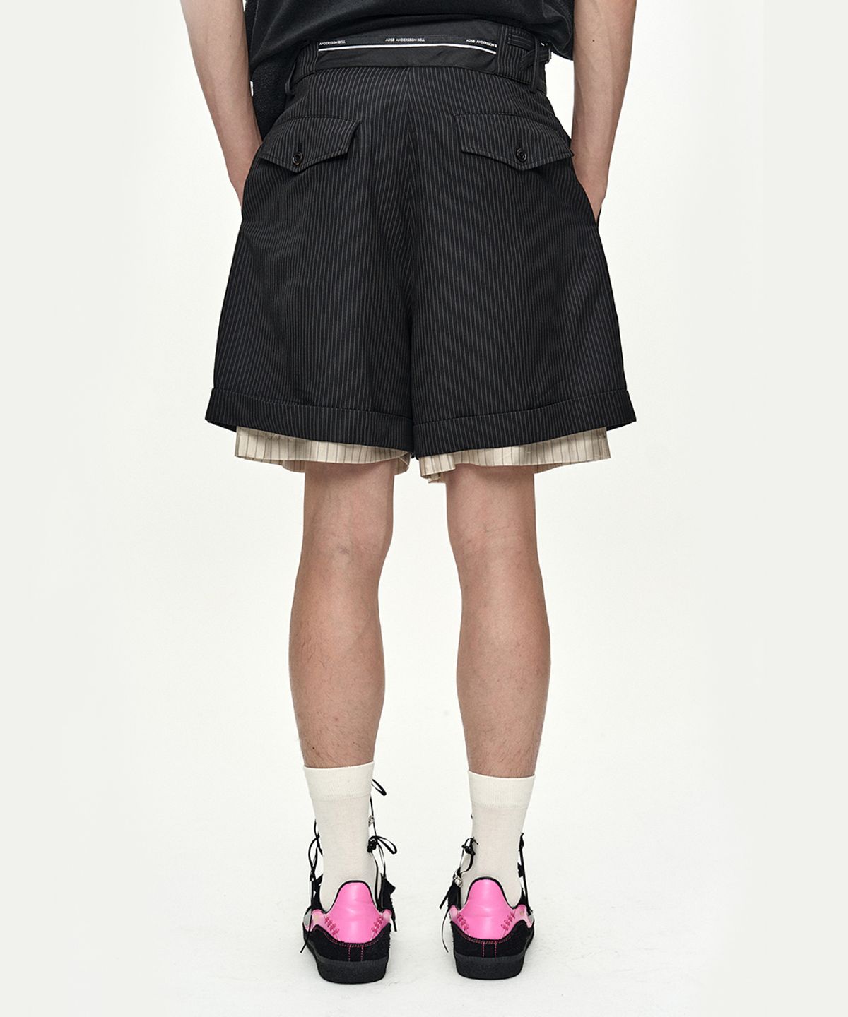 앤더슨벨(ADSB ANDERSSON BELL) INSIDE-OUT STRIPE LAYERED SHORTS apa905m(BLACK)