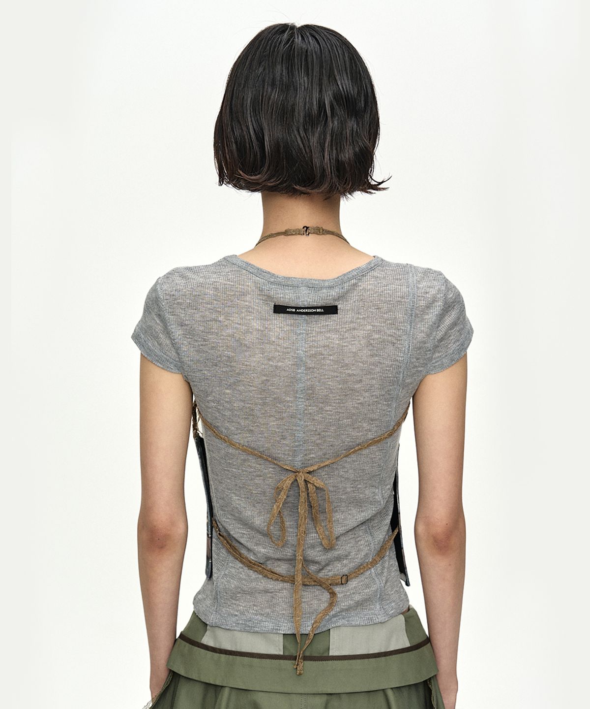 앤더슨벨(ADSB ANDERSSON BELL) BELTED DENIM PRINTED LACE BUSTIER atb1563w(MID BLUE/KHAKI)