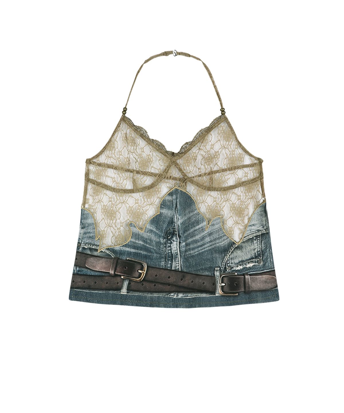 앤더슨벨(ADSB ANDERSSON BELL) BELTED DENIM PRINTED LACE BUSTIER atb1563w(MID BLUE/KHAKI)