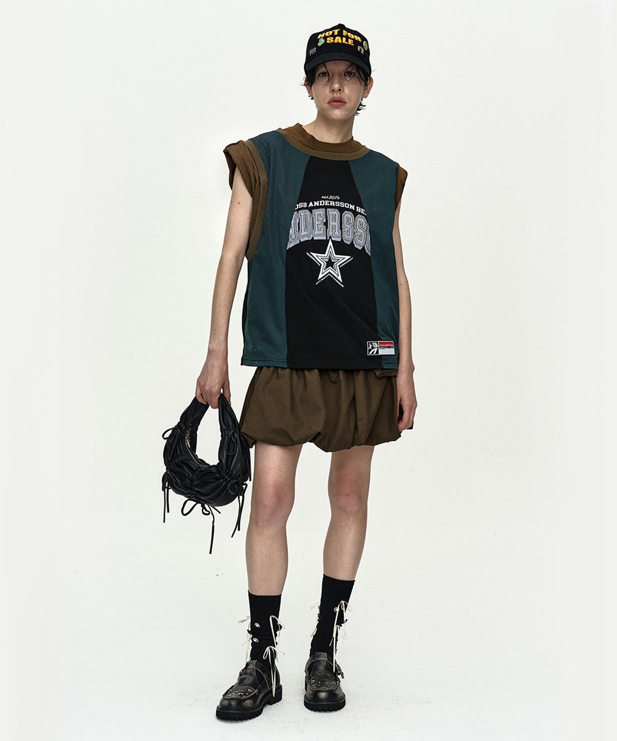 앤더슨벨(ADSB ANDERSSON BELL) BASKETBALL JERSEY LAYERED ROLL UP T-SHIRT atb1449w(KHAKI/GREEN)