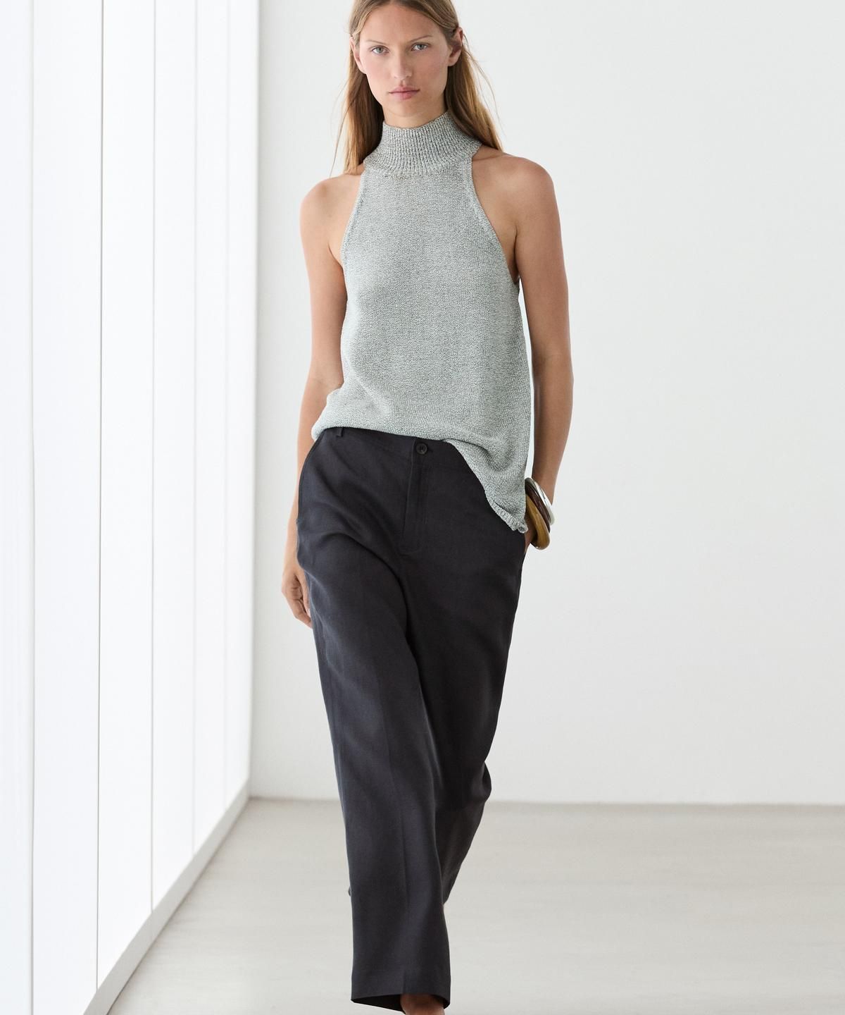 마시모두띠(MASSIMO DUTTI) 크롭 린넨 킥 플레어 팬츠
