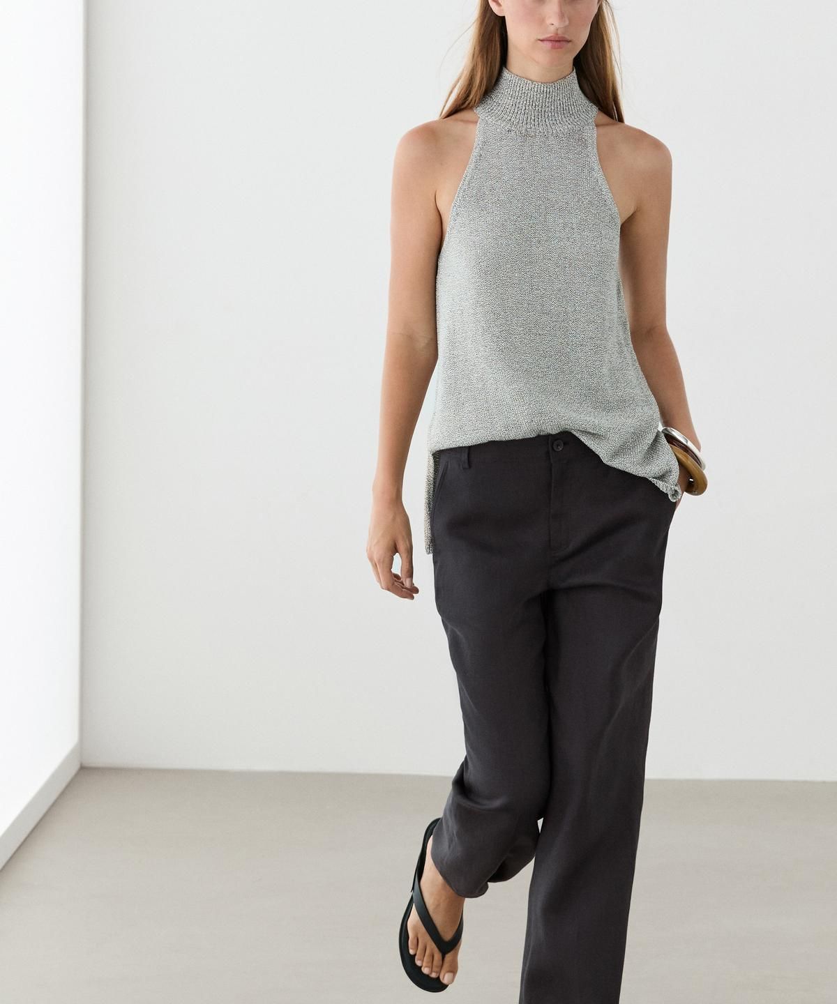 마시모두띠(MASSIMO DUTTI) 크롭 린넨 킥 플레어 팬츠
