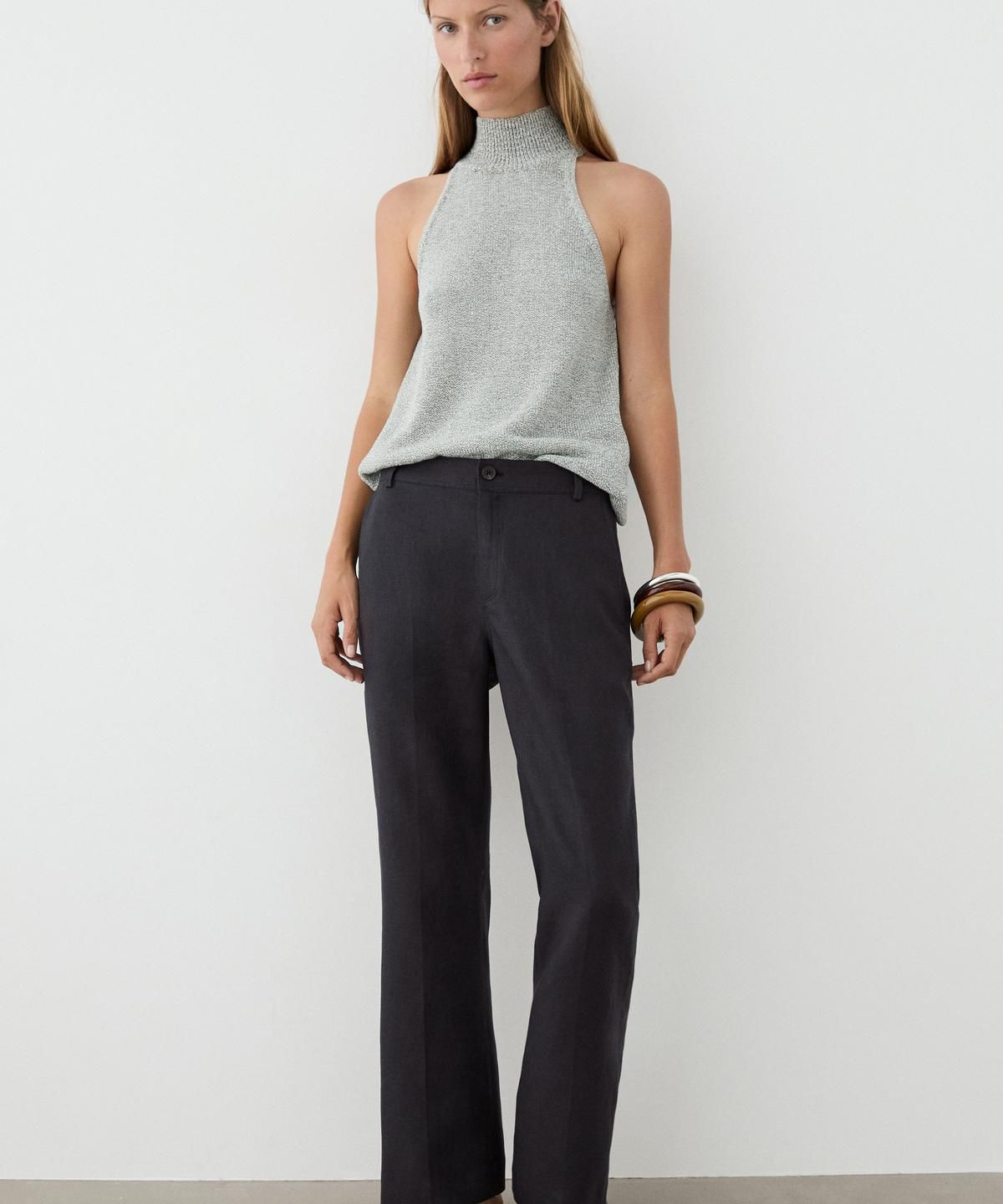 마시모두띠(MASSIMO DUTTI) 크롭 린넨 킥 플레어 팬츠