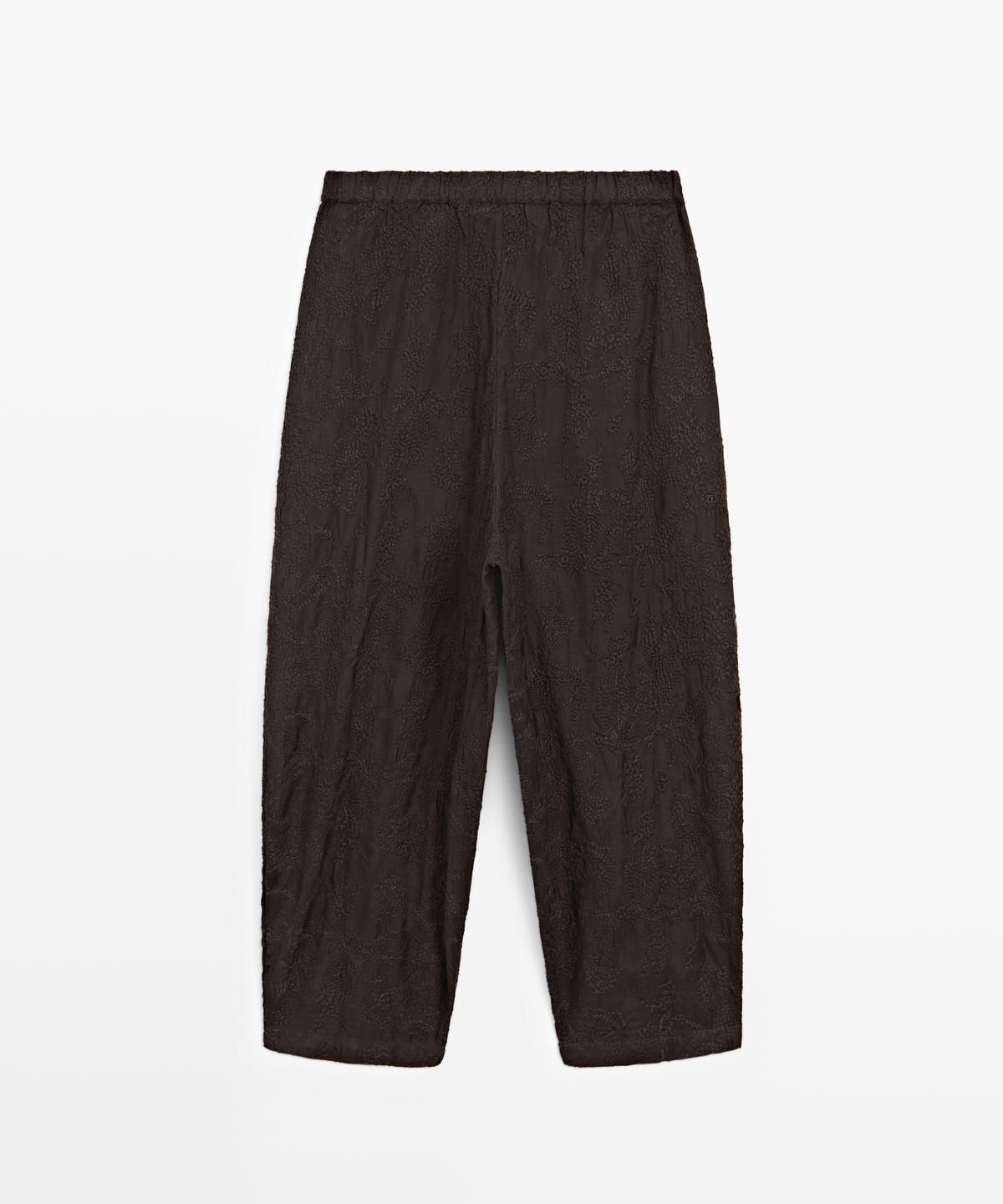 마시모두띠(MASSIMO DUTTI) 플루이드 배럴핏 팬츠 자수 디테일