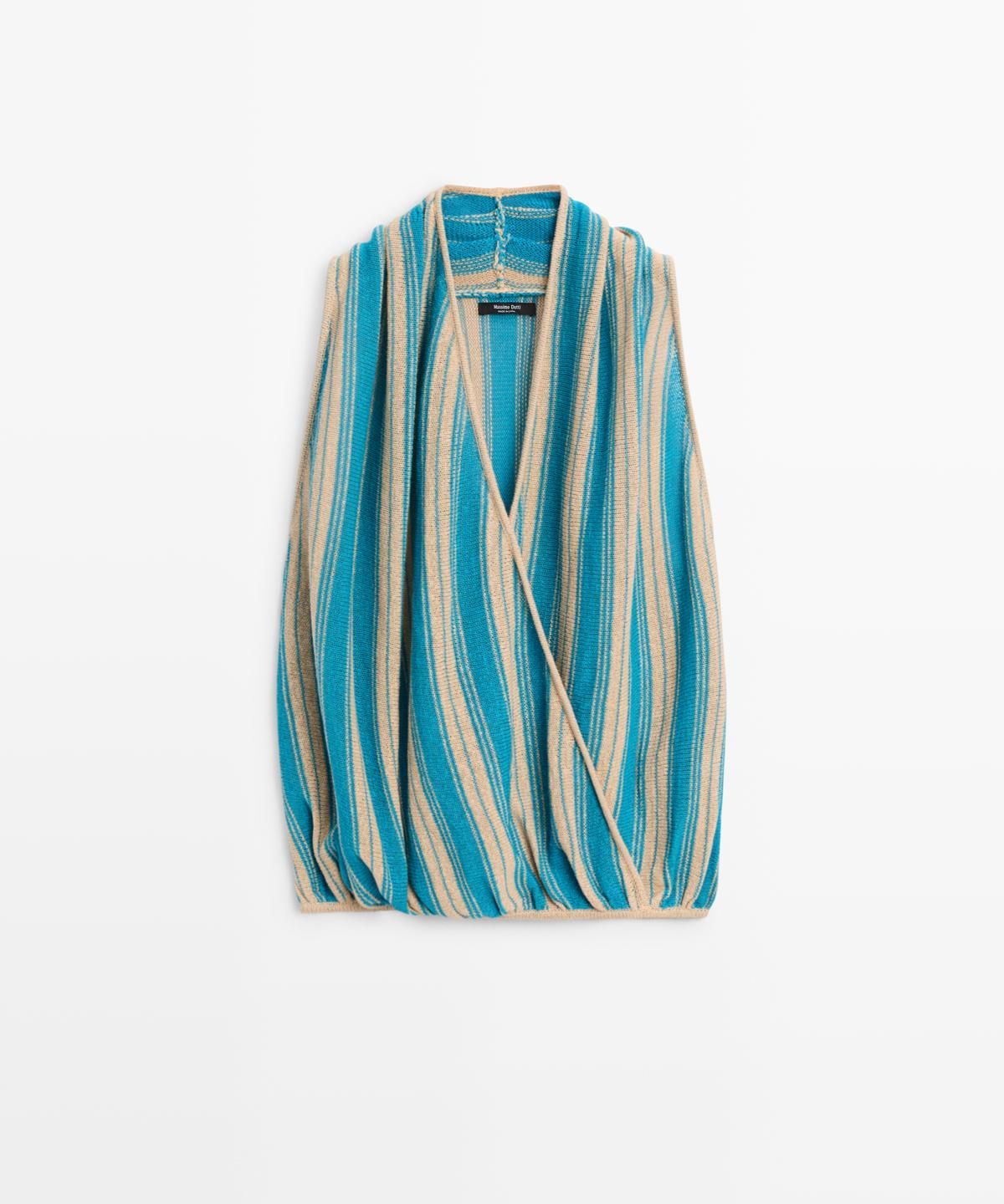 마시모두띠(MASSIMO DUTTI) 스트라이프 린넨 크로스 탑