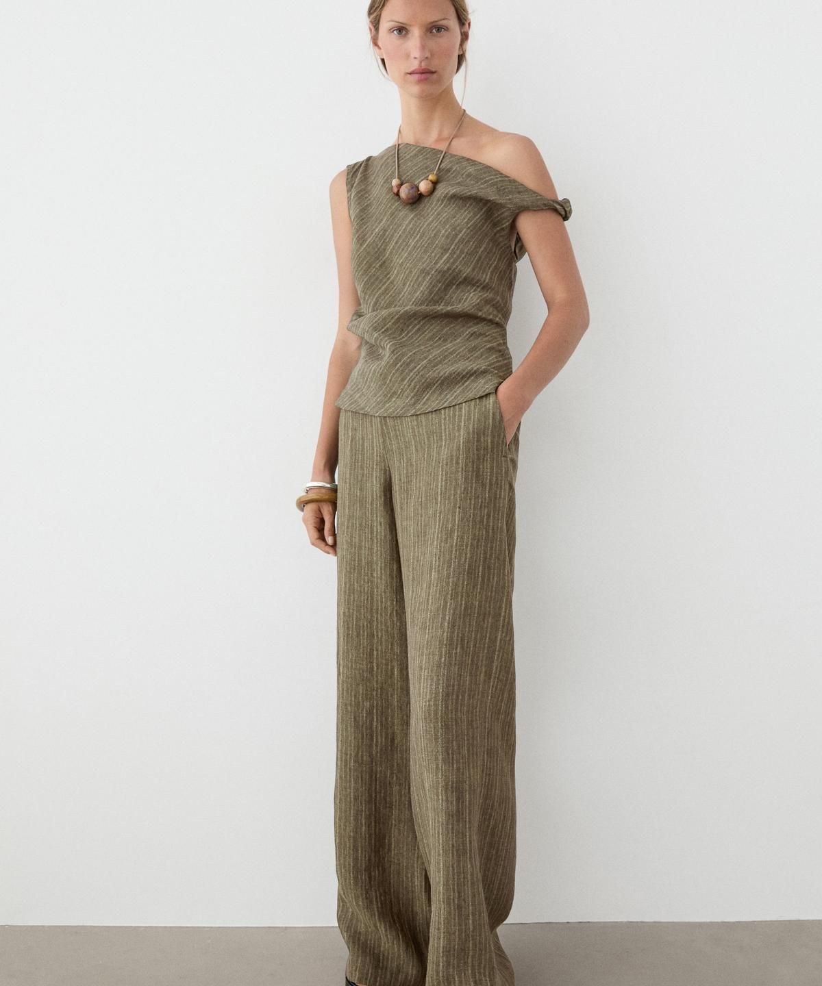 마시모두띠(MASSIMO DUTTI) 100% 린넨 비대칭 토탈 룩 탑