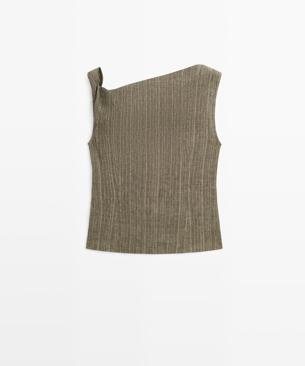 마시모두띠(MASSIMO DUTTI) 100% 린넨 비대칭 토탈 룩 탑