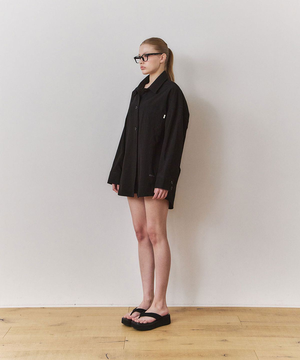 우네(OONE) [Set-Up] Everyday Cotton Pocket Shirt & Logo Shorts_Black