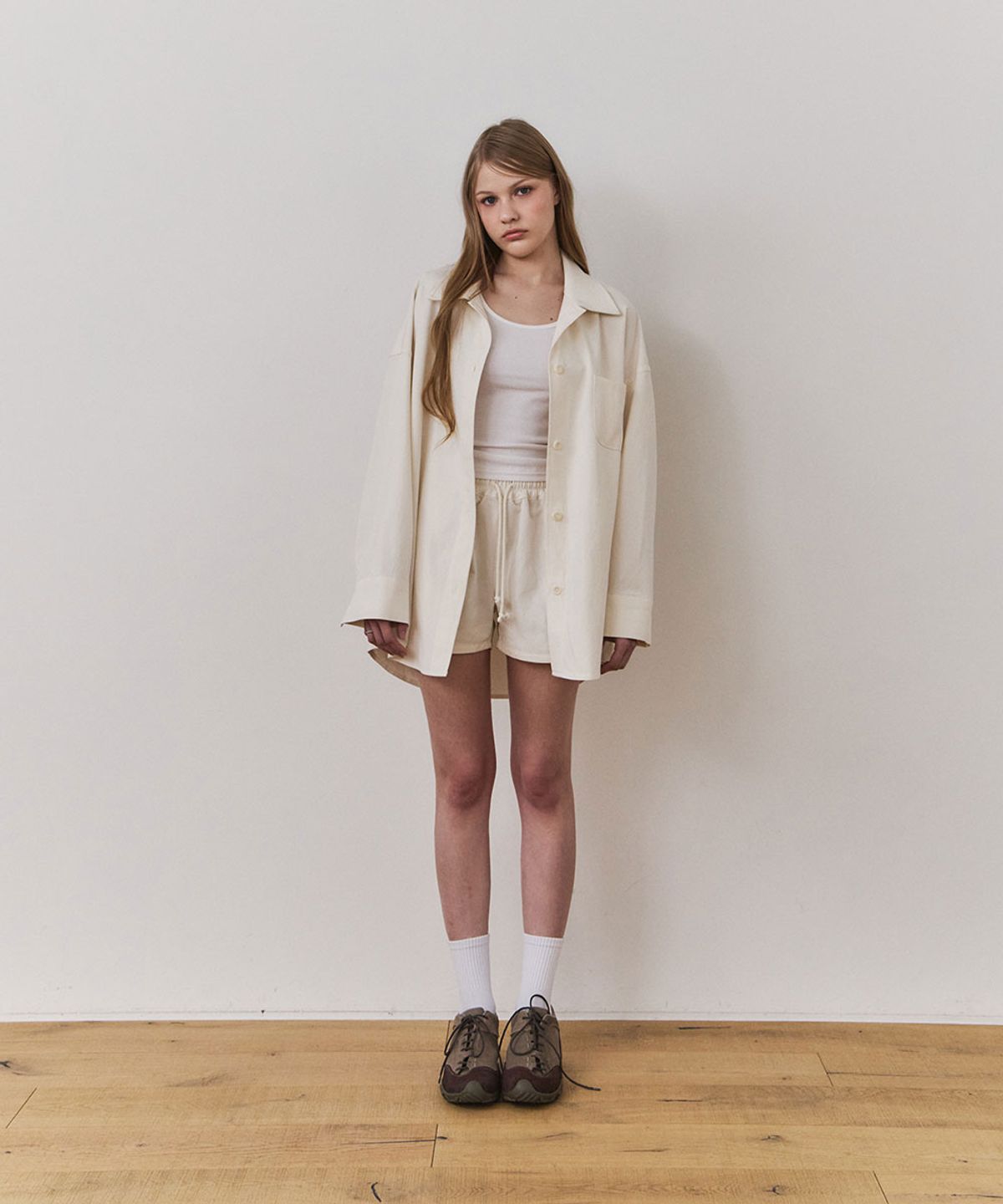 우네(OONE) [Set-Up] Everyday Cotton Pocket Shirt & Logo Shorts_Ivory