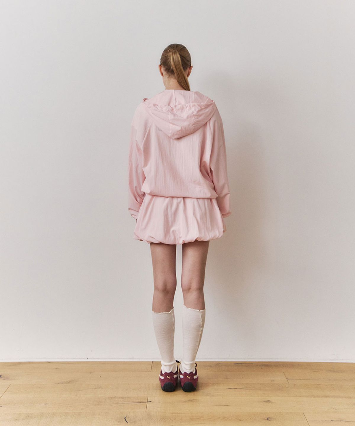 우네(OONE) [Set-Up] Sheer Wind Jacket & Balloon Mini Skirt_Baby Pink
