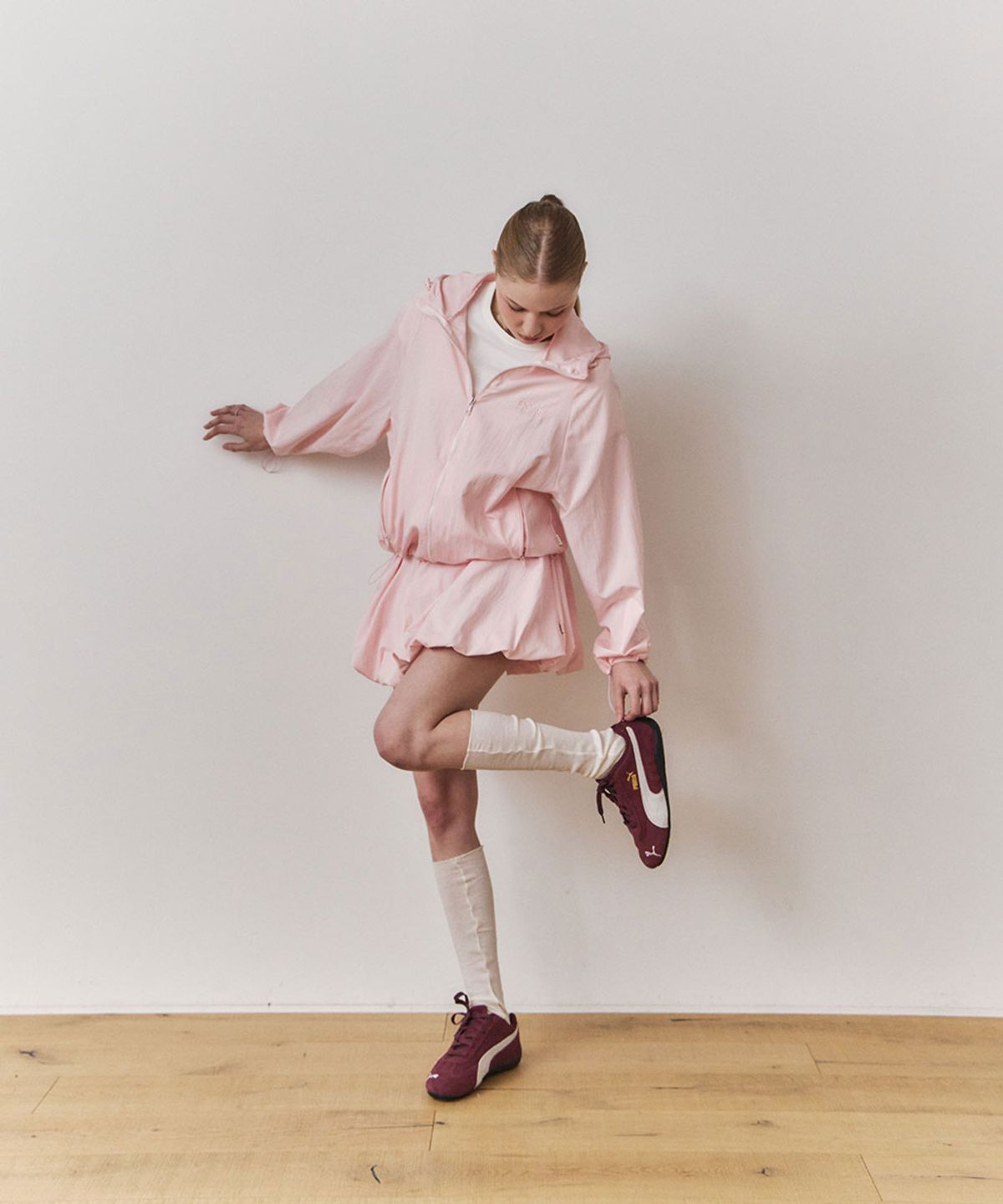 우네(OONE) [Set-Up] Sheer Wind Jacket & Balloon Mini Skirt_Baby Pink