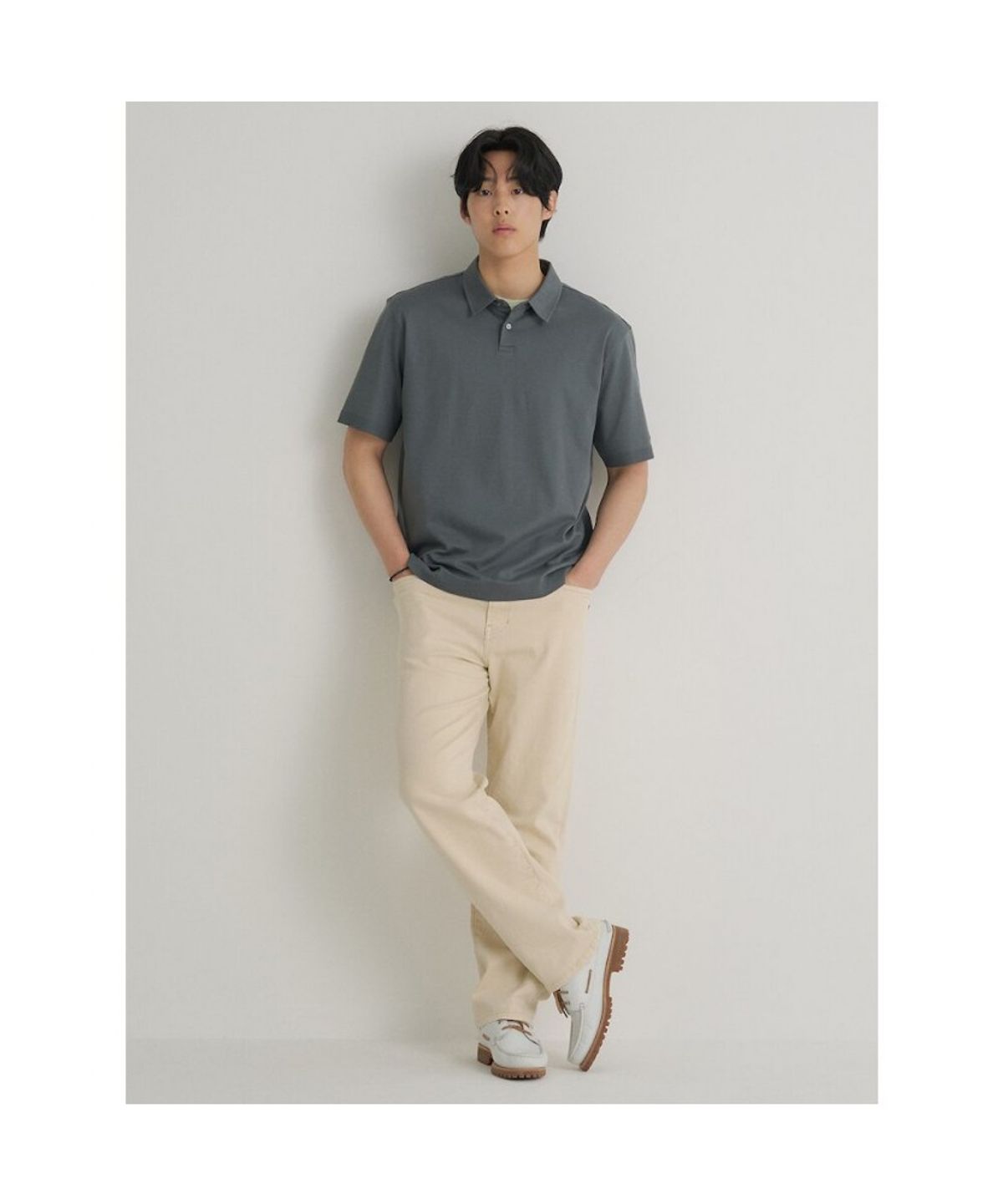 빈폴 멘(BEANPOLE MEN) 프리미엄 플로우 칼라넥 티셔츠  카키