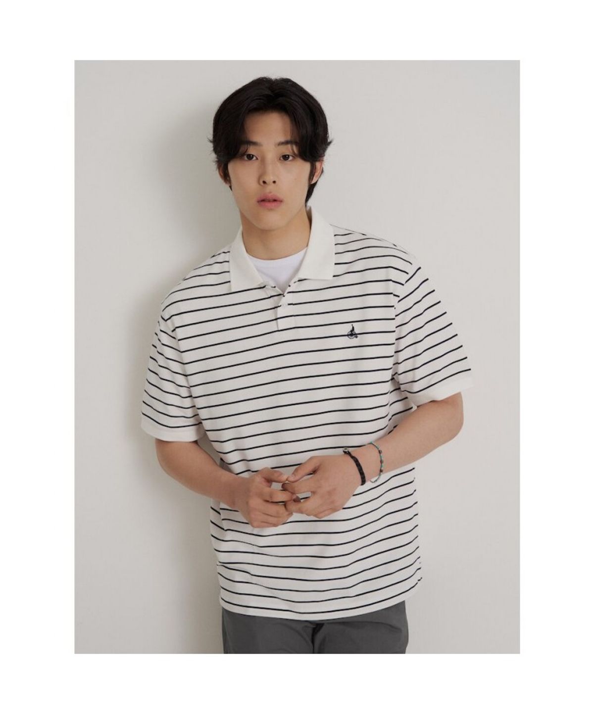 빈폴 멘(BEANPOLE MEN) 1도 스트라이프 클래식 칼라넥 티셔츠  아이보리