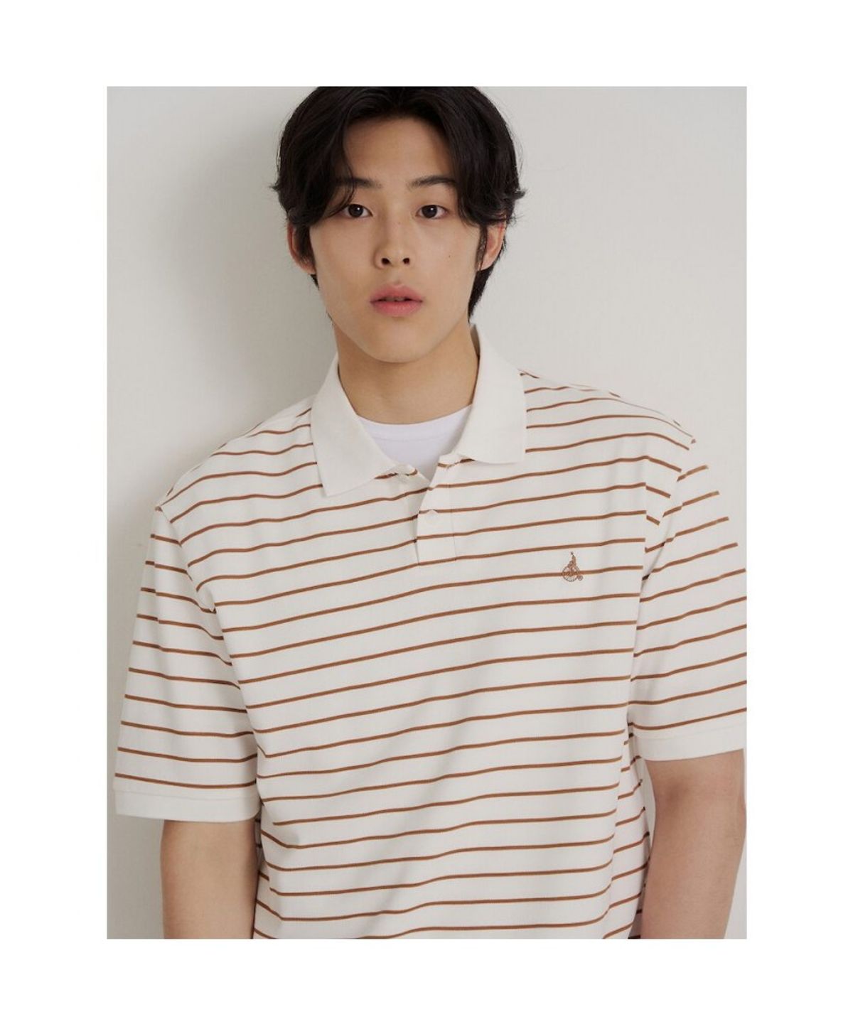 빈폴 멘(BEANPOLE MEN) 1도 스트라이프 클래식 칼라넥 티셔츠  옐로이시 브라운