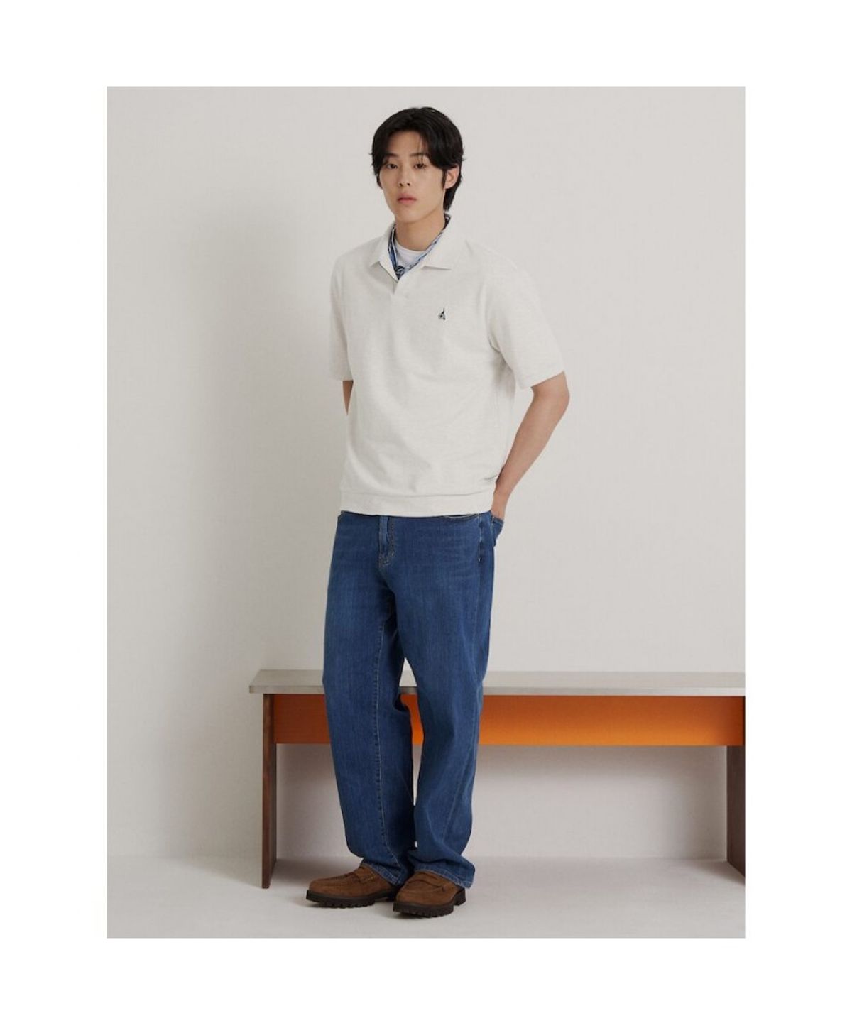 빈폴 멘(BEANPOLE MEN) 오픈넥 티핑 포인트 맨투맨 티셔츠  라이트 그레이