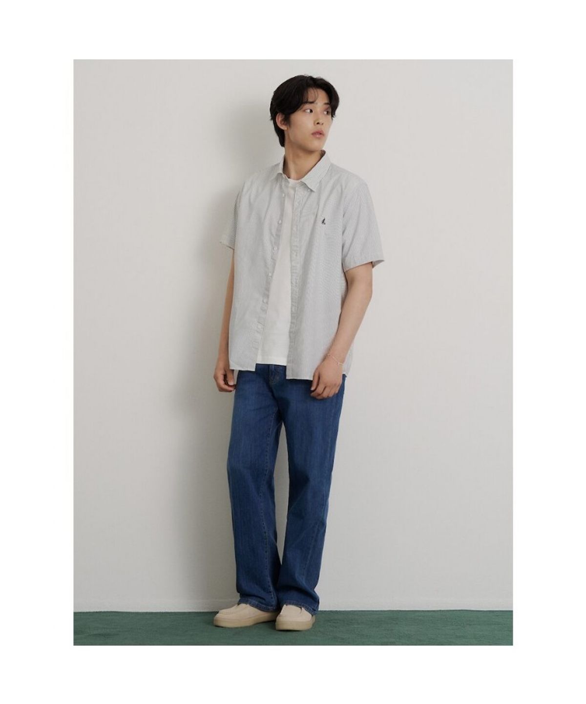 빈폴 멘(BEANPOLE MEN) 시어서커 스트라이프 반소매 셔츠  애쉬